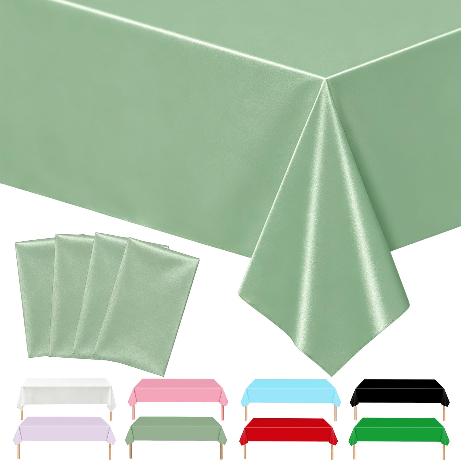4P Sage Green Plastic Table Cloth Party,137x274 Disposable Green Tablecloth
