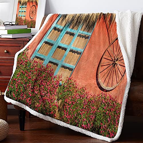 Amazon.com: MUSEDAY Sherpa Fleece Throw Blanket Soft Fuzzy Flannel Blanket  Romantic Pink Flowers Farm Retro Red House with Straw Roof Reversible  Luxurious Plush Blanket for Bed Couch Sofa- 49''x59'' : Hogar y