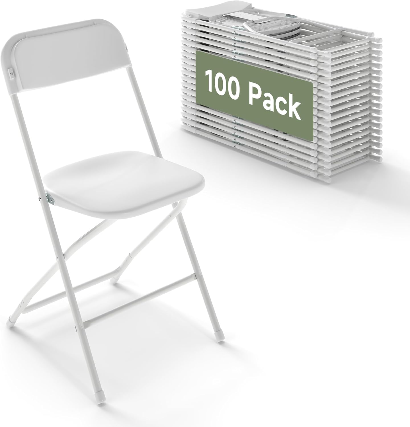 White Folding Chairs Set of 100, Foldable Plastic Chair, 350 lbs Capacity Heavy Duty Plastic Folding Chair for Indoor and Outdoor Events, Stackable