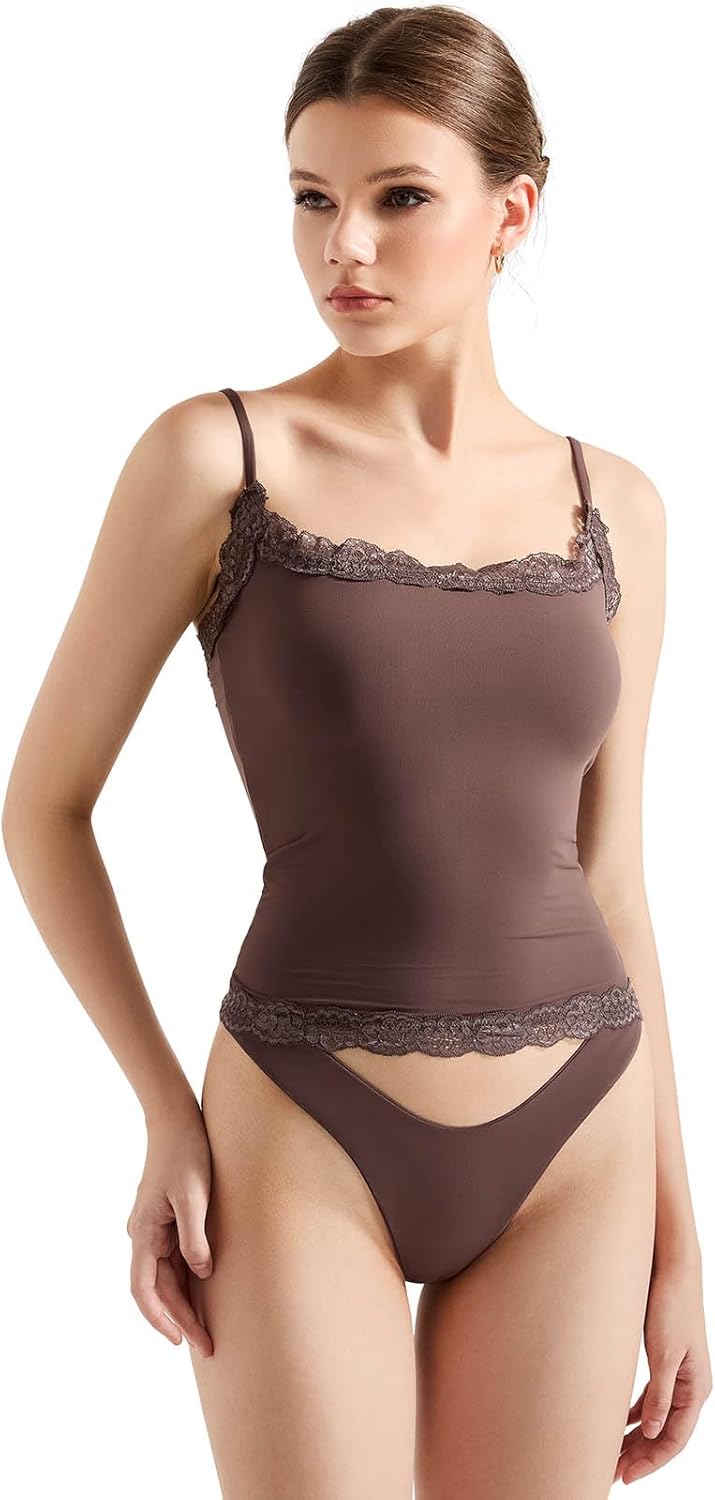 SUUKSESS Women Lace Double Lined Camisole Top Spaghetti Strap Going Out Tank Top