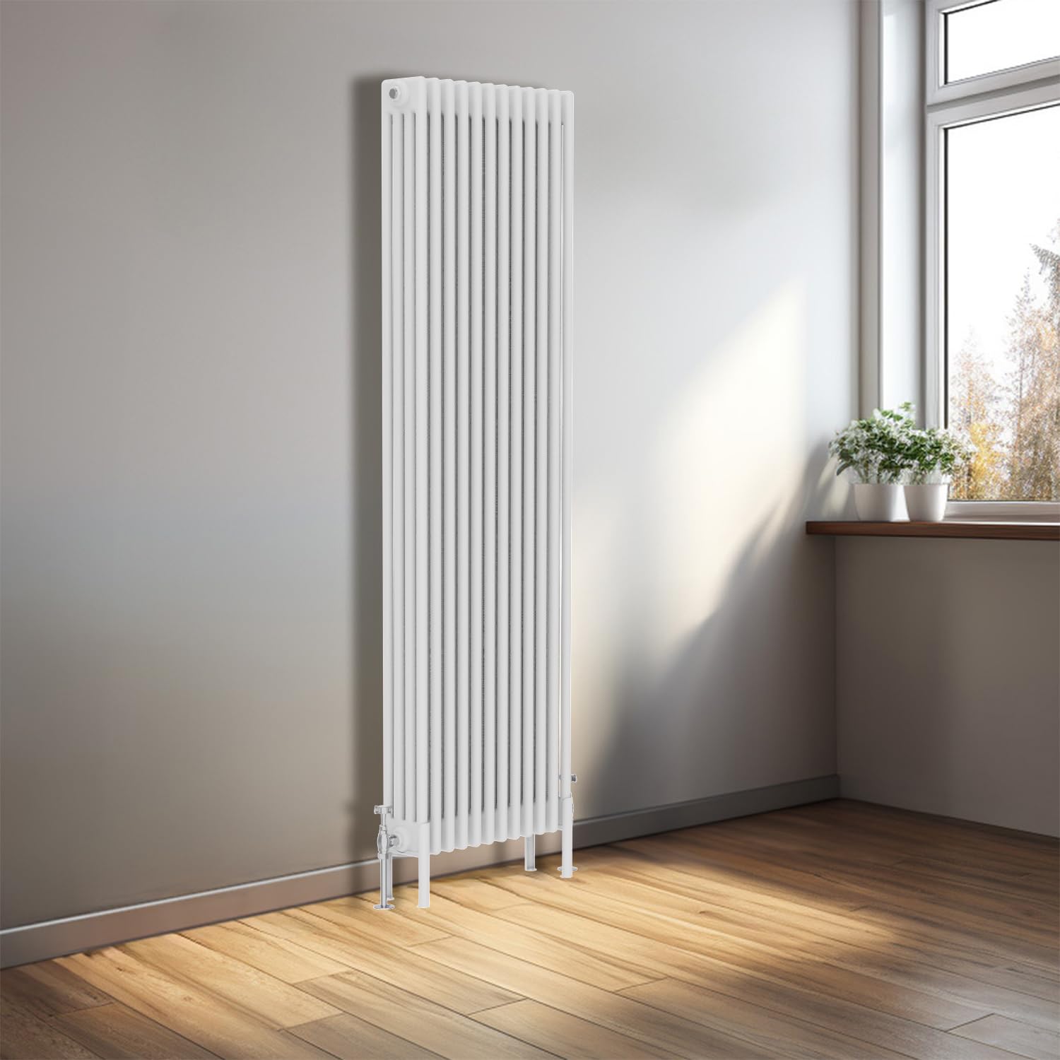 Nrg White 1800X560mm Gloss Traditional Cast Iron 4 Column Vertical Radiator