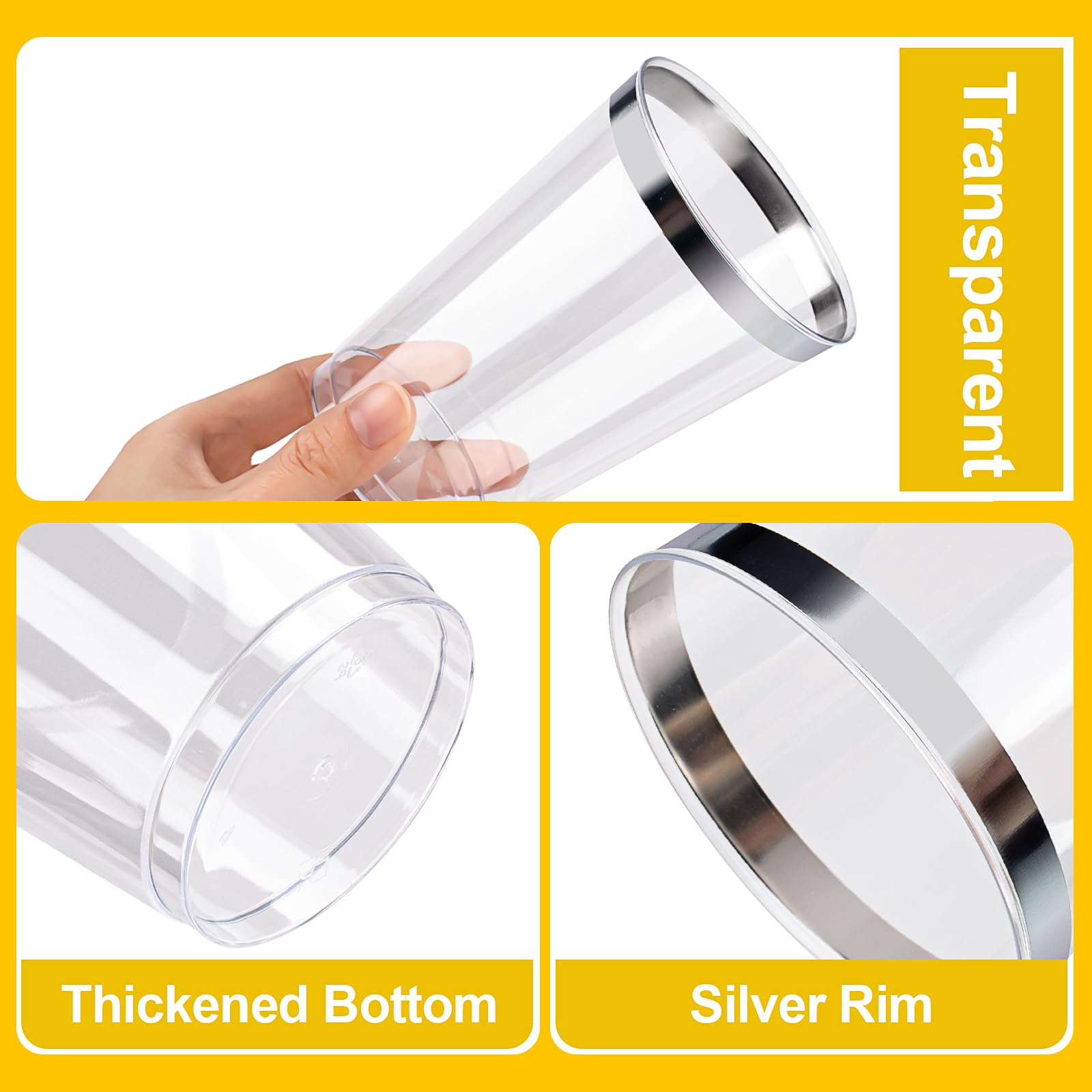 BESTVIP 12oz Silver Plastic Cups, 100 Pack Silver Rimmed Disposable Cups — Amazon image 3