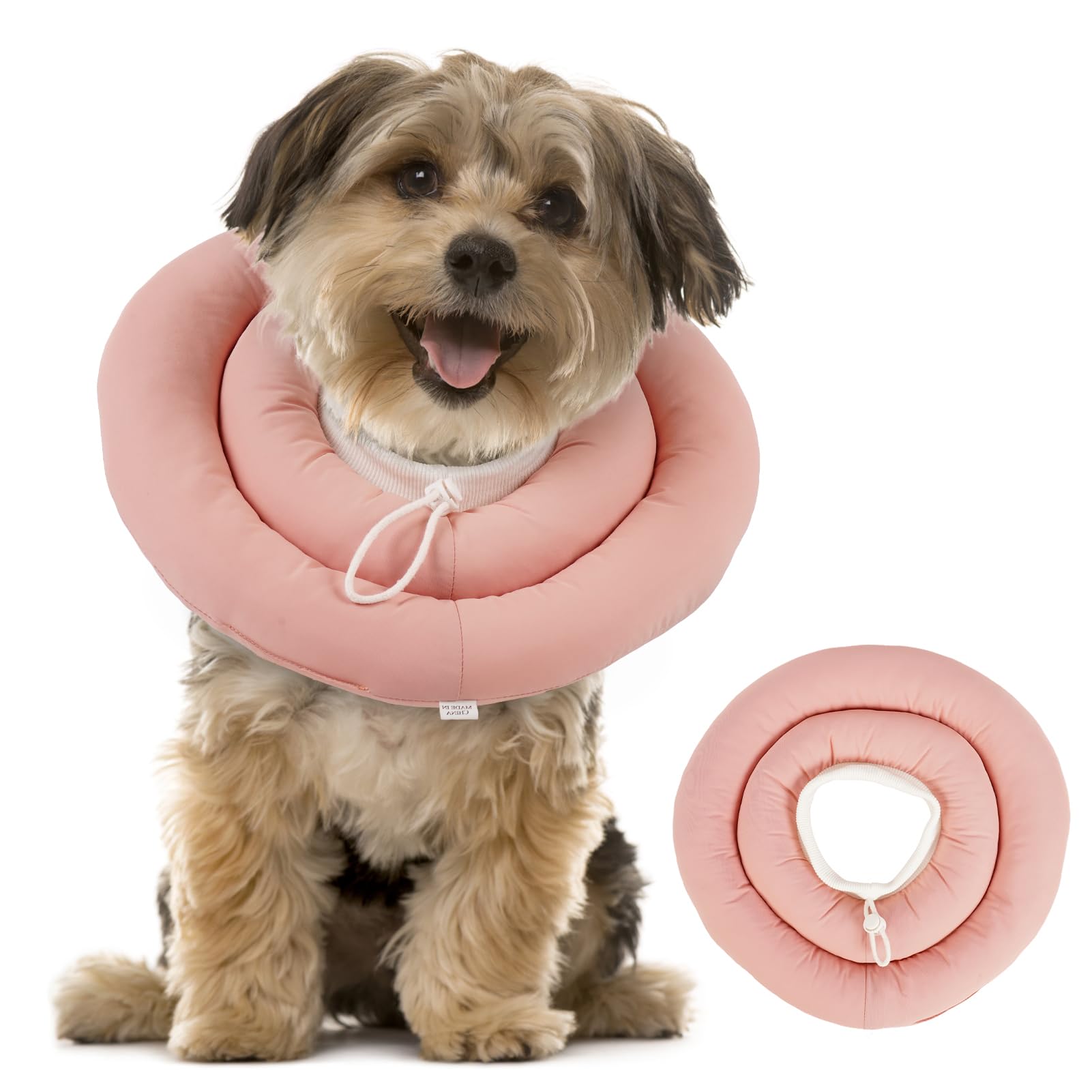 Dog Cone Collar Soft, Waterproof Elizabethan Collar Alternative for Neck & Chest Protection, Adjustable Drawstring Dog Donut Collar for Post-Surgery Recovery, Blush Pink L