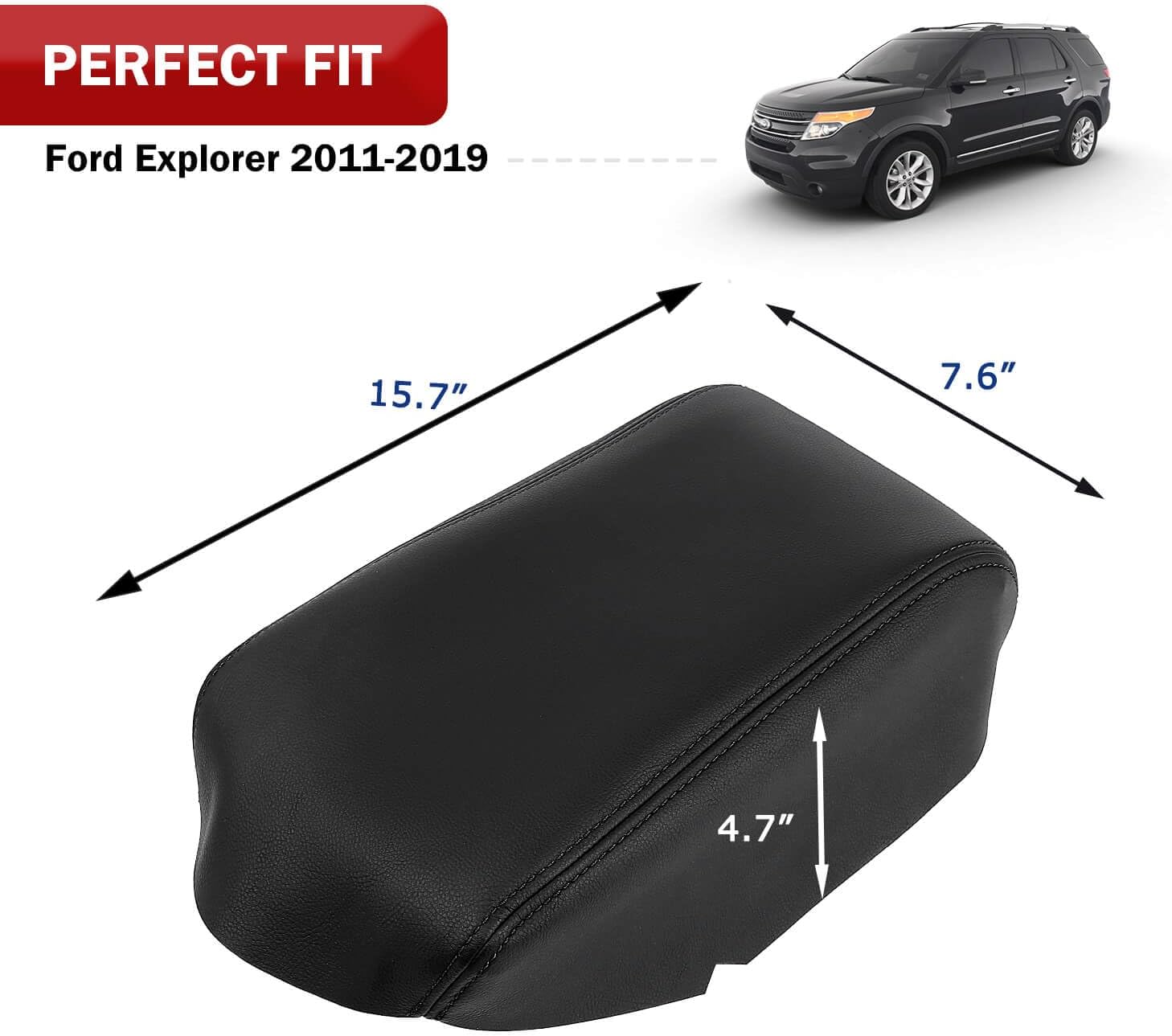 KBH Front Center Console Armrest Cover Replacement for Ford Explorer 2011-2019, Vinyl Leather Arm Rest Skin Upholstery, Anti-Scratch, Black (Leather Part Only)