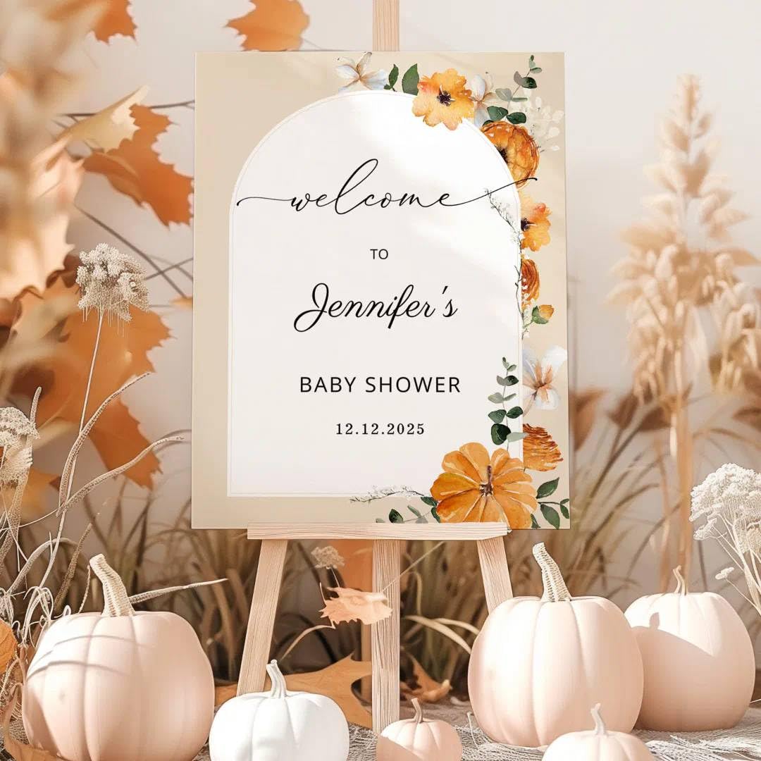 Floral Arch Fall Baby Shower Welcome Sign Fall Poster/Canvas Autumn Welcome To Baby Shower Sign Pumpkin Baby Shower Decorations Custom Welcome Sign For Baby Girls Baby Boys