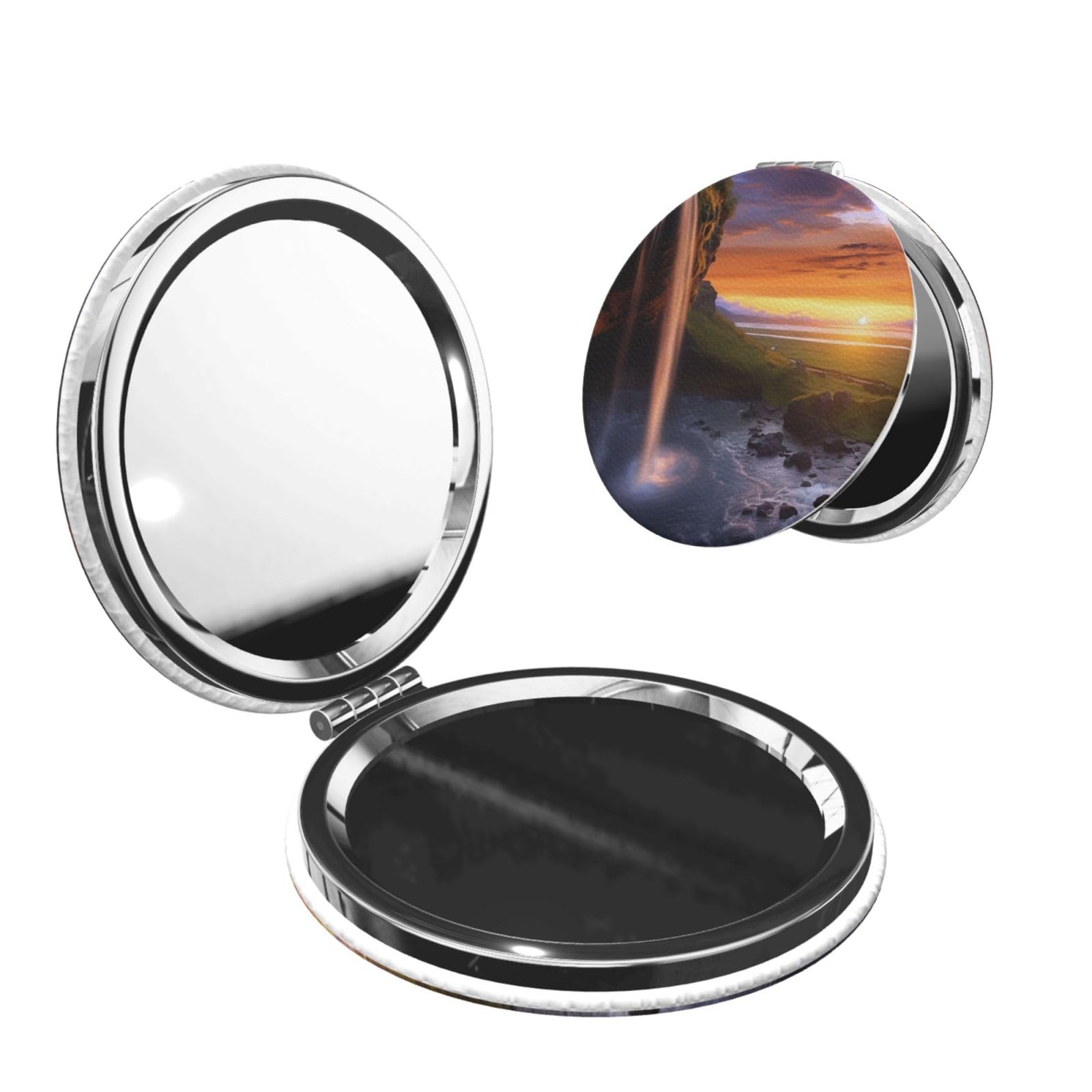 DWVTSLH Waterfall at Sunset Compact Mirror for Purse, Double-Sided 2X/1X Magnifying Mirror for Women Men, Travel Makeup Mirror for Handbag, Handheld Vanity Mirror for Gift