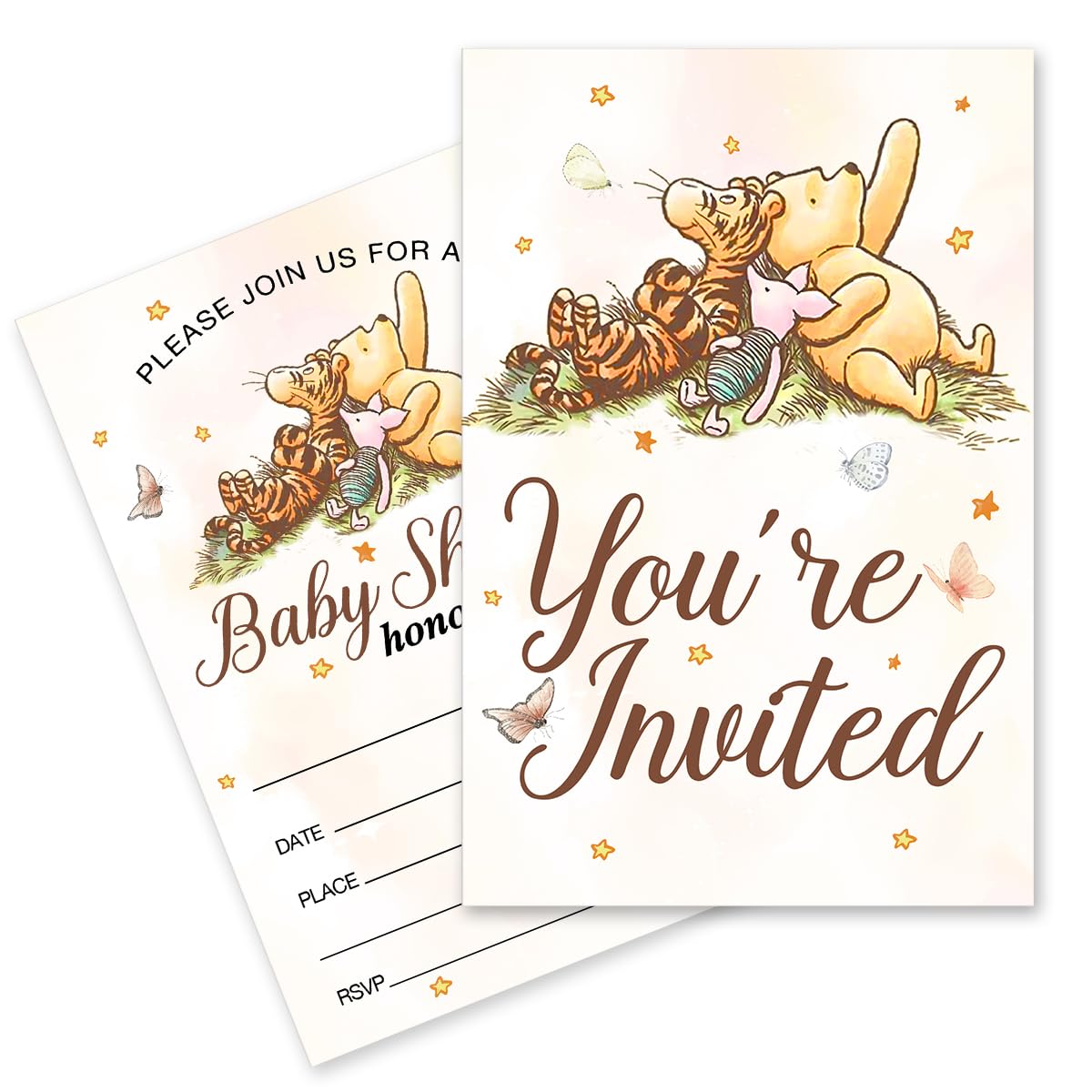 pertnate Pooh Bear Baby Shower Invitations with Envelopes, 20 Count