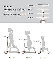 Vista 3 de 2-in-1 Kick Scooter, Adjustable Height Handlebars & Removable Seat, Foldable 3 Wheel LED Lighted Kick Scooter with Wide Anti-Slip Deck, for Kids