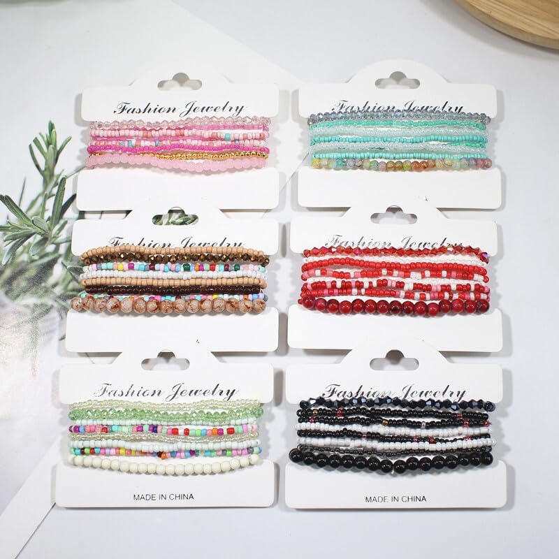 Pingyongchang Boho Colorful Beads Stackable Bracelets Set for Women Handmade Multicolor Seed Crystal Layered Stretch Bracelets Retro Country Holiday Beach Trendy Jewelry Gifts - Image 3