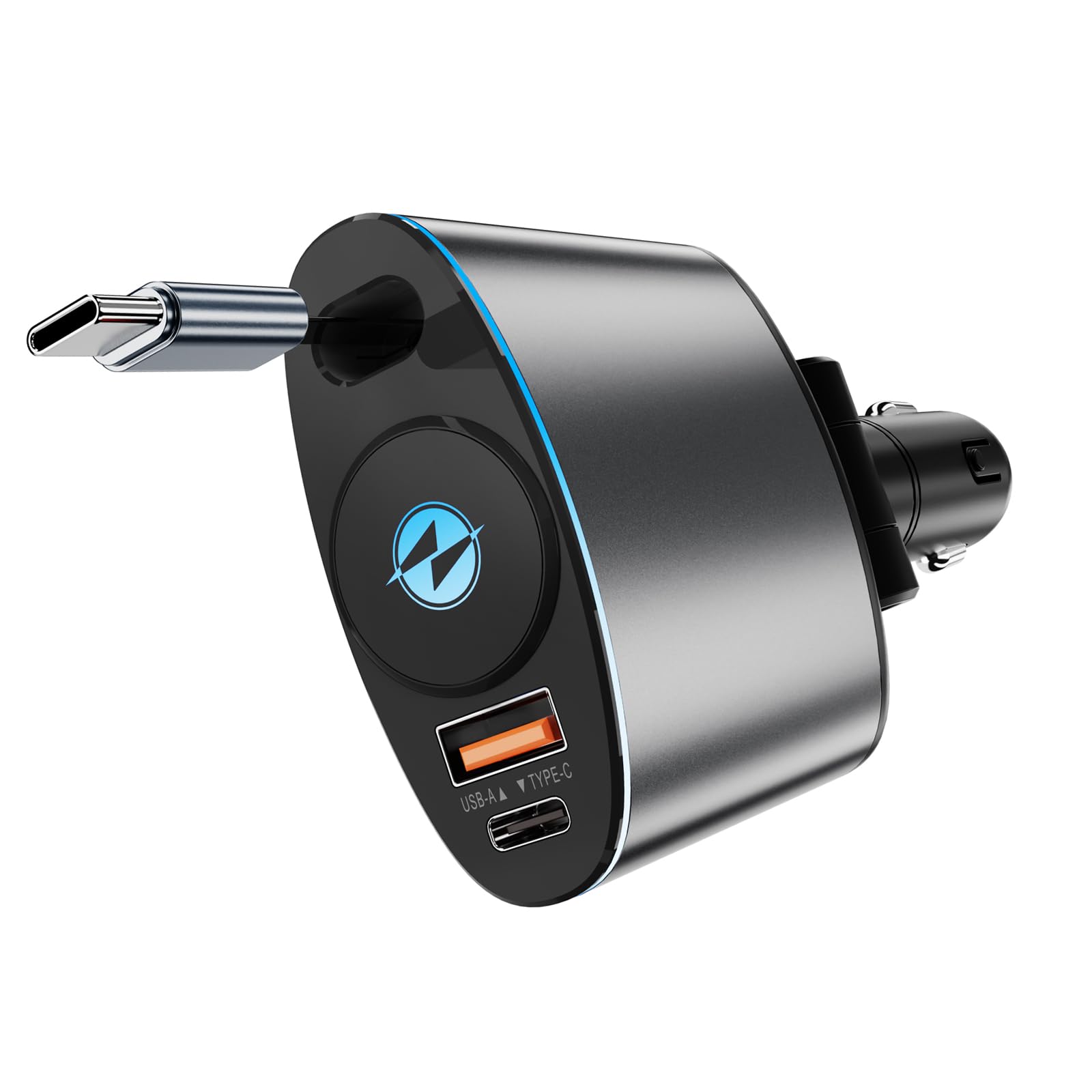 TBCR Retractable 66W Fast Car Charger - 1 Type-C Retractable Cable (35.4 in) for iPhone 16/15, Galaxy, Pixel, Samsung