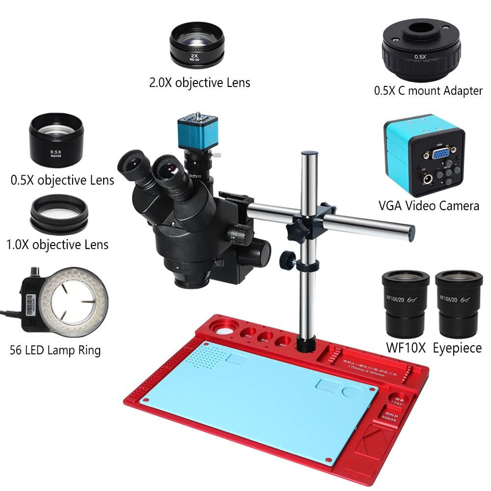 Akcesoria do mikroskopu laboratoryjnego 38 MP H_DMI USB Microscopio aparat cyfrowy 3,5X-90X symulacyjny trójokularowy mikroskop z zoomem stereo do lutowania PCB naprawy biżuterii (mocowanie VGA 0,5X C