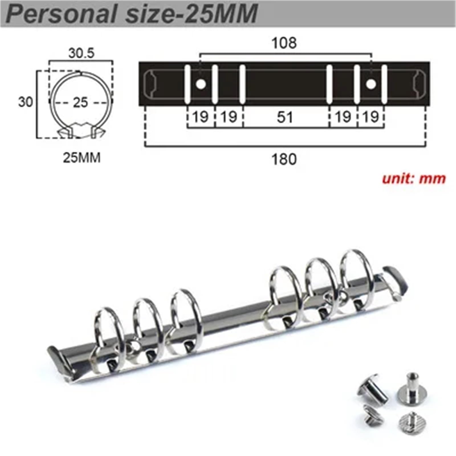 5 clip in metallo per raccoglitori da 30 mm e 25 mm, A5, A6, A7, 6 fori, anelli di ricambio per raccoglitori economici, perfetti per nizing notebook e documenti.