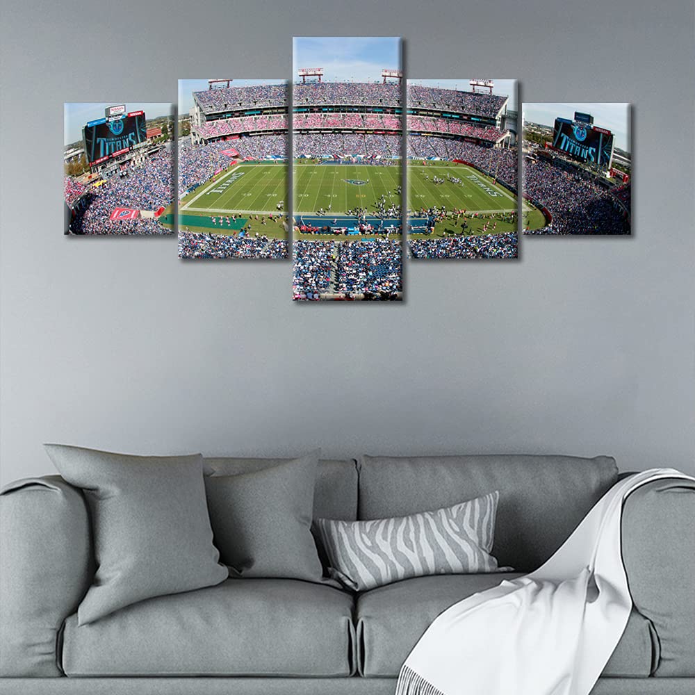 Tela da parete con 5 pannelli, motivo: Titani, squadra di calcio americana, decorazione da parete per camera da letto, soggiorno, sport, stadio, poster incorniciato, pronto da appendere, 127 x 24 cm