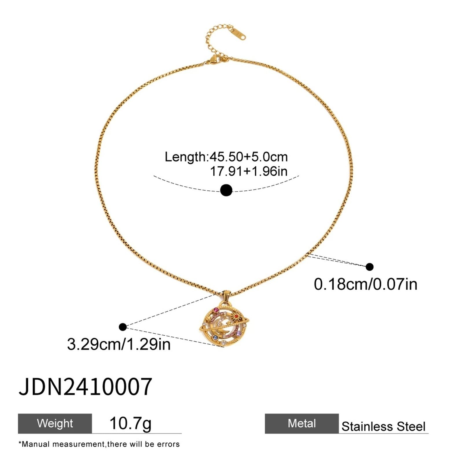 Collana con ciondolo a forma di stella e luna colorata in acciaio inossidabile for donna, ciondolo alla moda, 1 pezzo