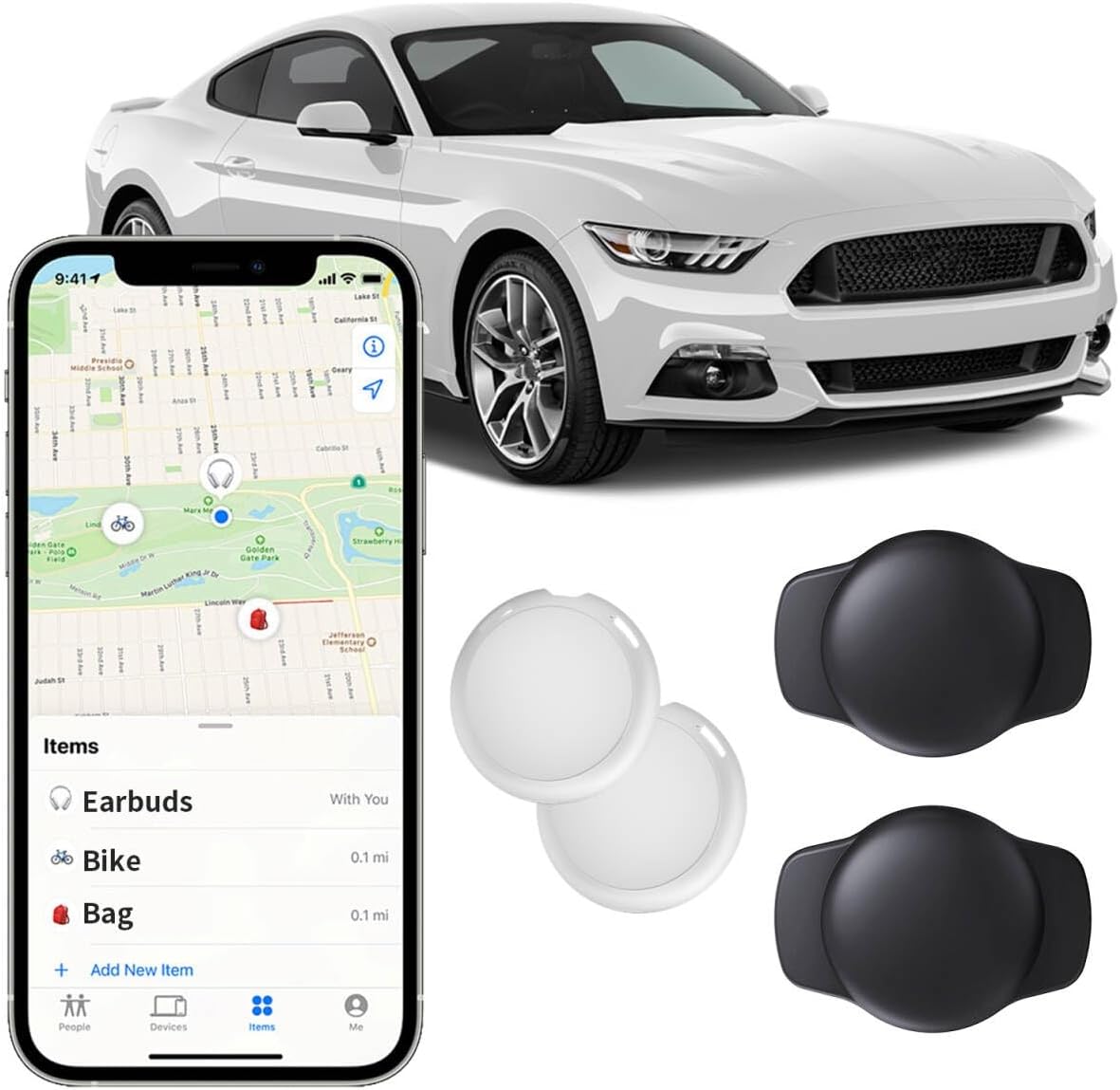 2 Pack GPS Tracker for Car Work with Find My (iOS Only) No Subscription Real Time Smart Vehicle Tracker Tags Global Mini Hidden Locator Tracking Devices with Magnetic Case No Monthly Fee for Bike Pets