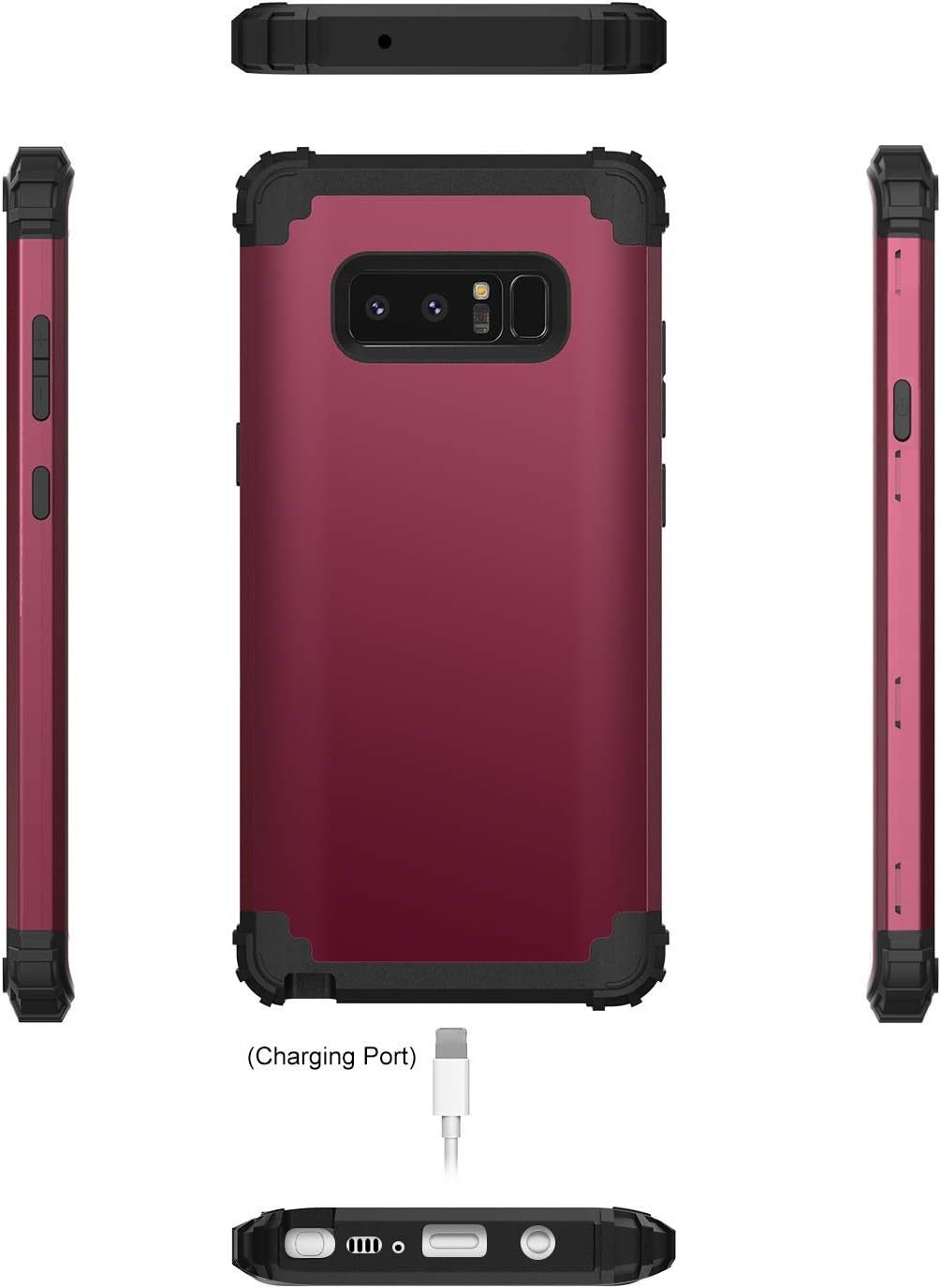 BENTOBEN Samsung Galaxy Note 8 Case, Note 8 Phone Case, 3 in 1 Heavy Duty Hybrid Hard PC Soft Silicone Bumper Shockproof Anti Slip Protective Cases for Samsung Galaxy Note 8 (2017 Released), Wine Red