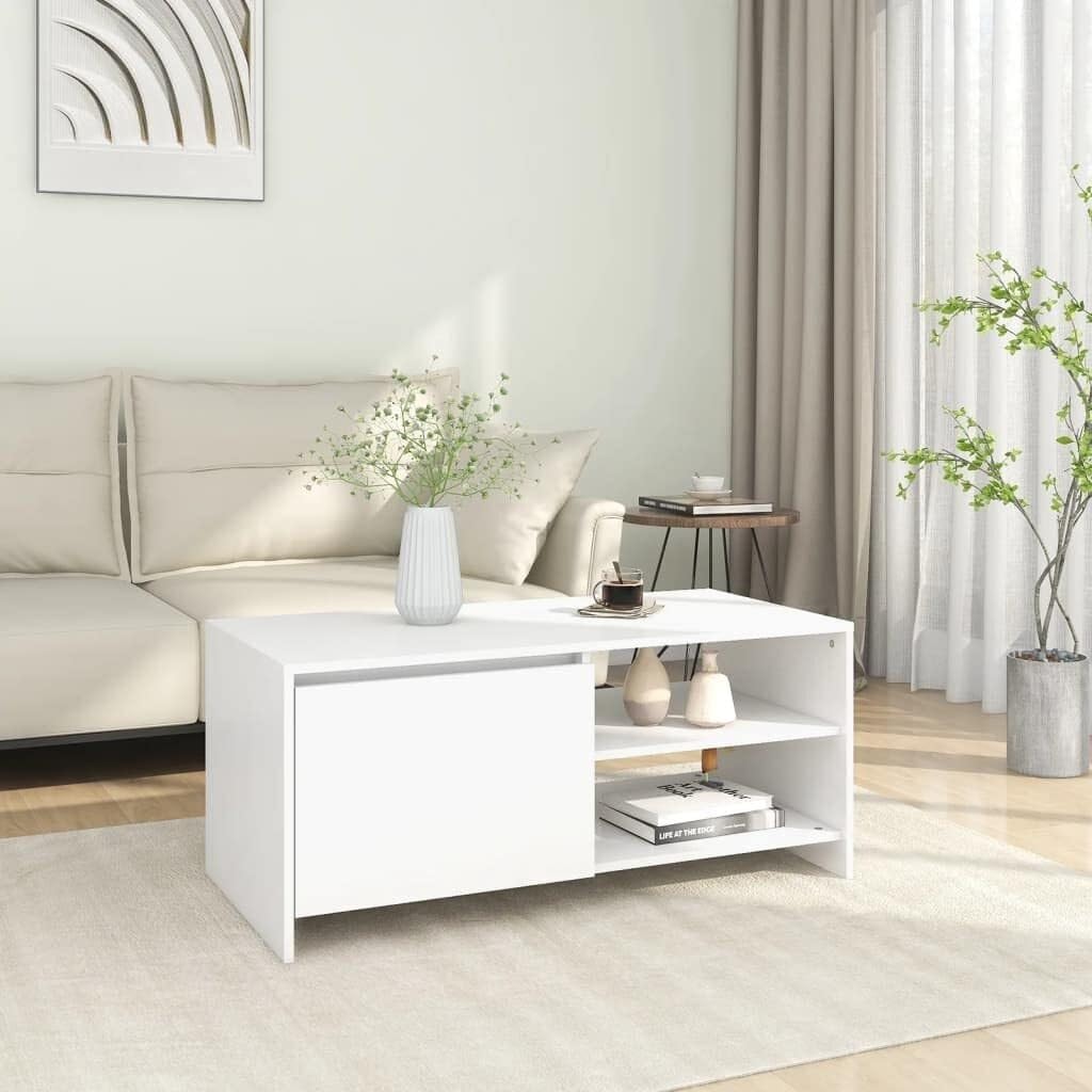 White Coffee Table with Storage 102x50x45 cm Engineered Wood Living Room Accent Table