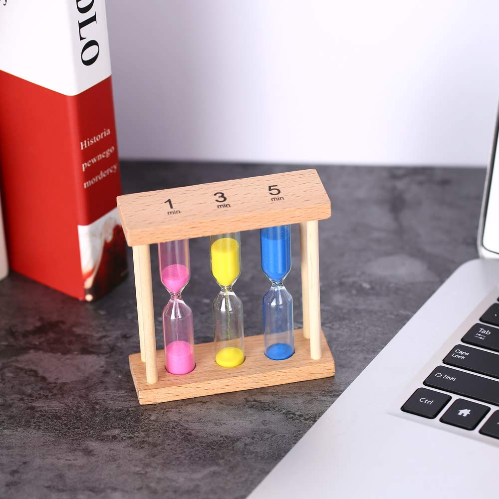 Irovami 3 in 1 Colorful Hourglass Sandglass(1min/3mins/5mins) Tooth Brushing Tea Egg Cooking Sand Clock Timer with Wooden Frame