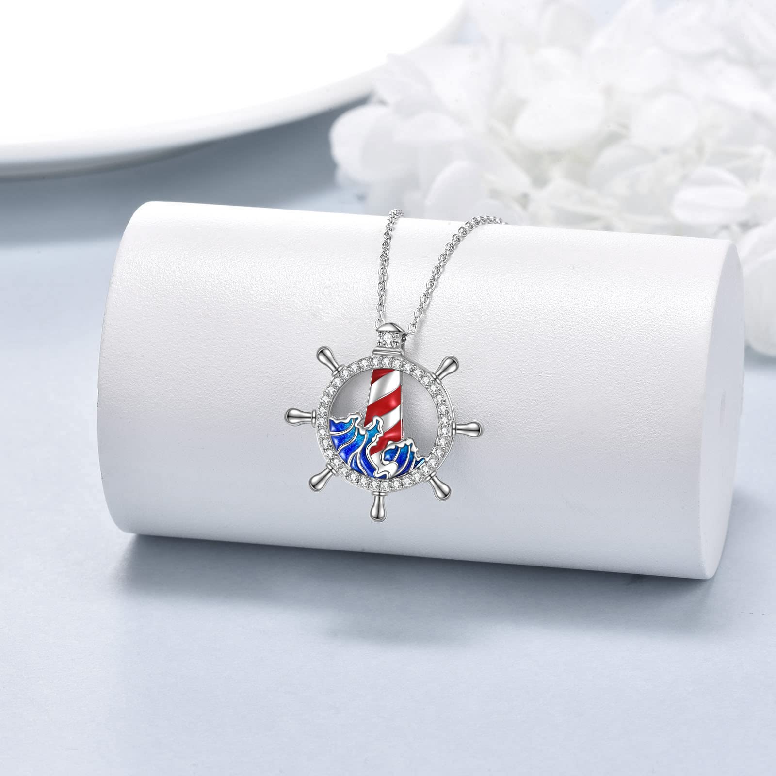 AXELUNA Collar con colgante de faro de plata de ley, collar de ola de mar, regalo para mujeres, hombres, amantes de la mamá