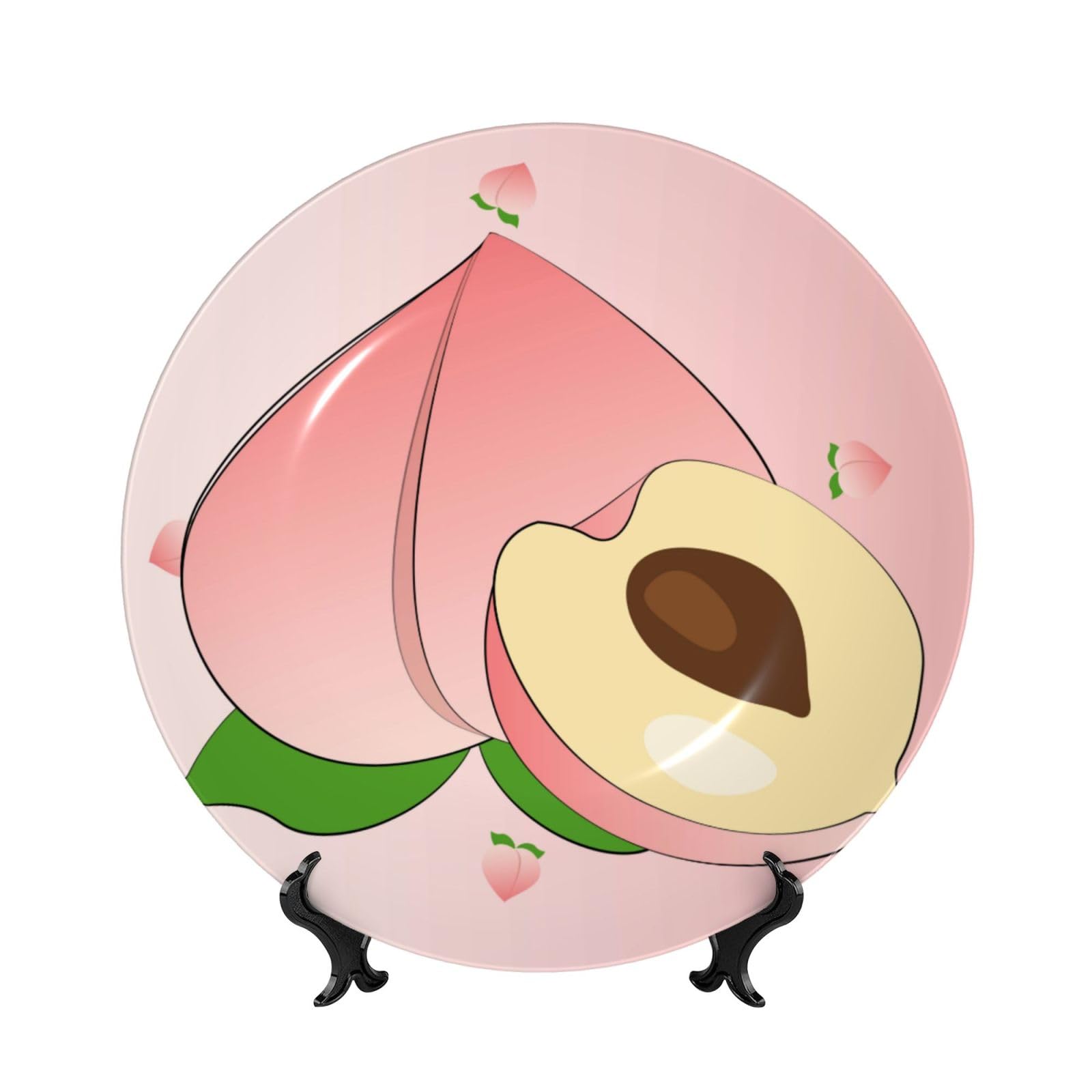 SXZVVBN cartoon peach Bone China Decorative Plate Art with Stand Removable Adhesive Hanging for Home Office 7in