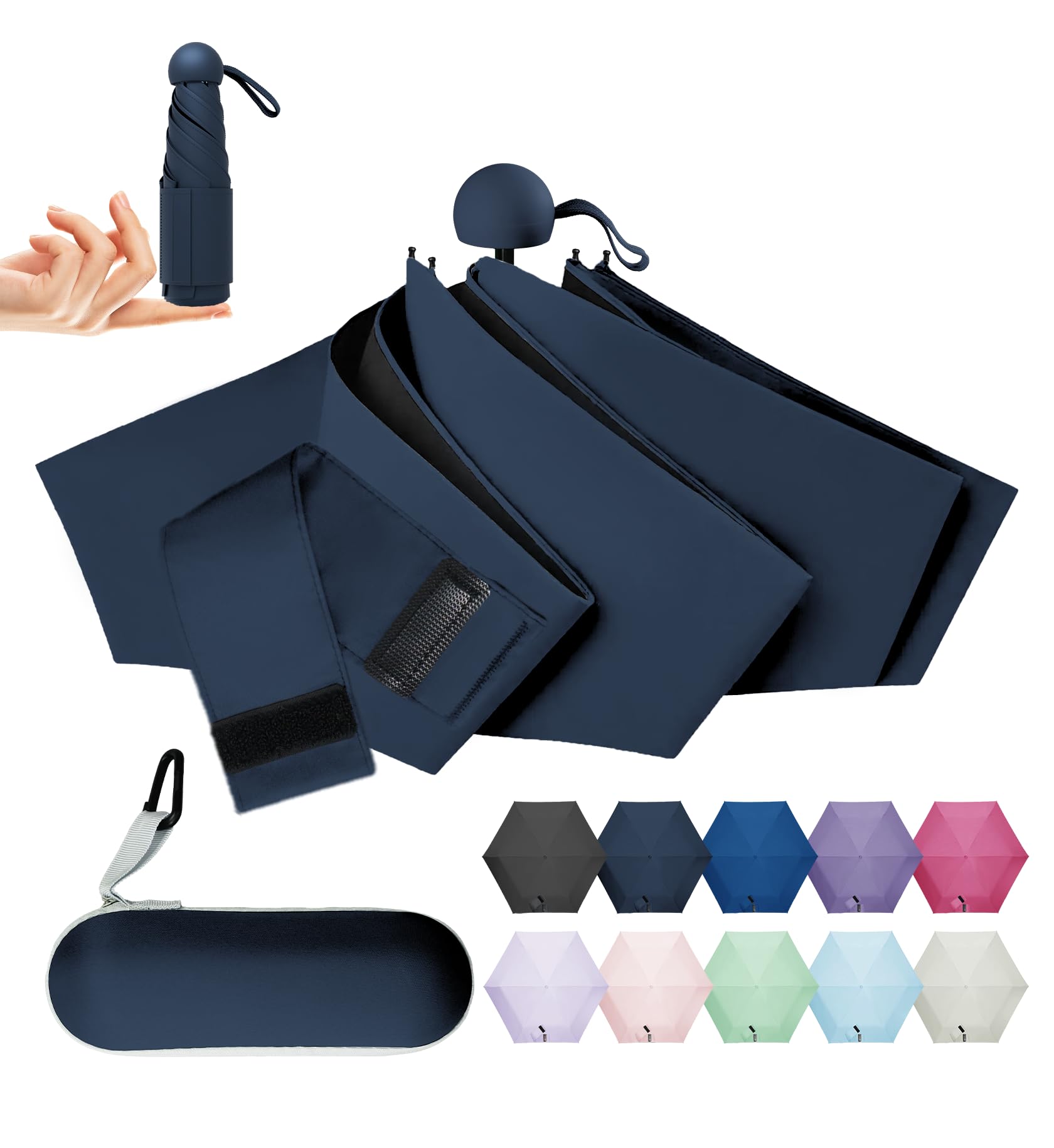LILAC Mini Regenschirm Leicht & Kompakt, UPF 50+ UV-Schutz Taschenschirm für Damen Herren & Kinder, Kleiner Reiseschirm mit Hartschalen-Etui & Karabiner, 90cm Spannweite