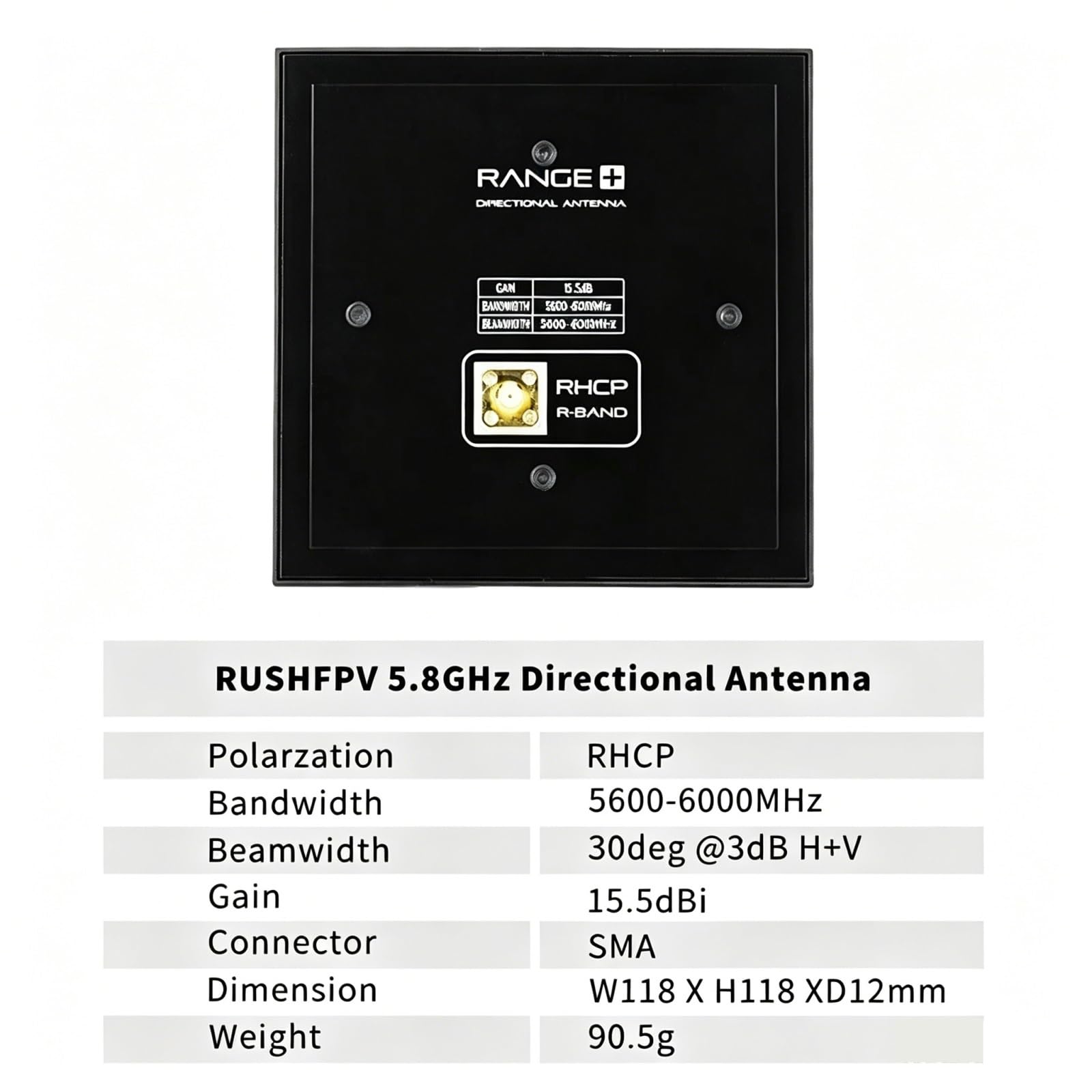 15,5 dBi 5600–6000 MHz RHCP SMA zirkular polarisierter Signalverstärker, kompatibel mit RUSHFPV 5,8 G Range Plus 4X Richtungs-Patch-Antenne RC FPV-Drohne