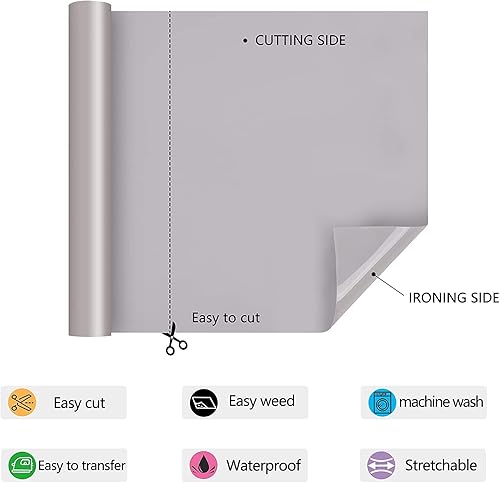 Miniatura 4 de RENLITONG - Vinilo HTV gris para planchar de 12 pulgadas por 10 pies, vinilo de transferencia de calor para rollos de vinilo HTV para todas las