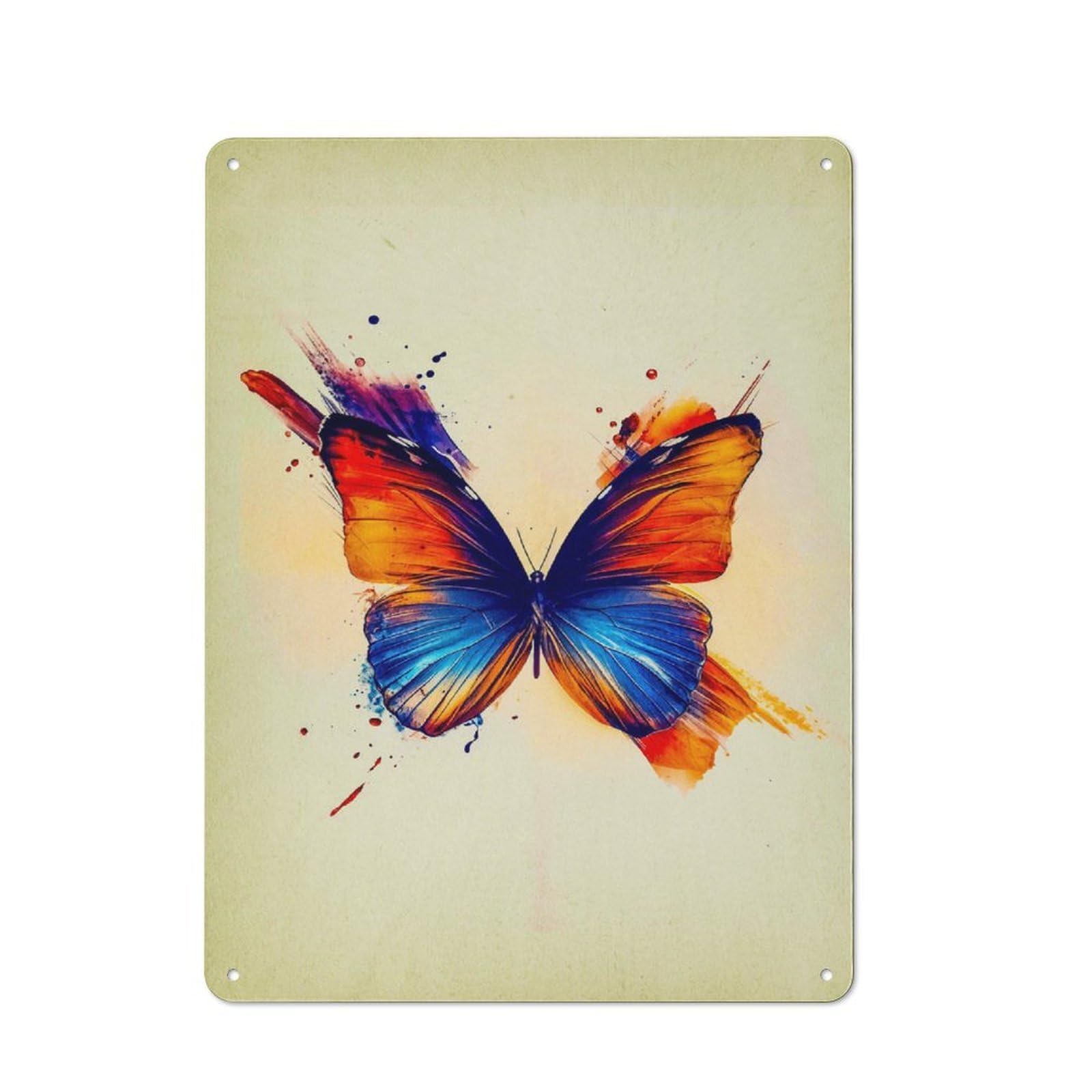 Junmoney Style-9 Vintage Tin Sign 40X30cm With Watercolor Butterfly For Bar Or Restaurant, Suited To Bar Decor Enthusiasts