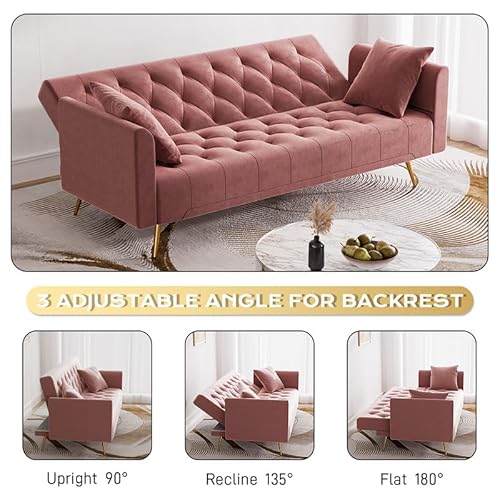 Damaifrom 71 Inch Velvet Couch, Futon Sofa Bed, Sleeper Sofa With Adjustable Back, Loveseat,Mid Century Modern Couches With Folding Armrests For Living Room, Bedroom,Small Spaces thumb #5