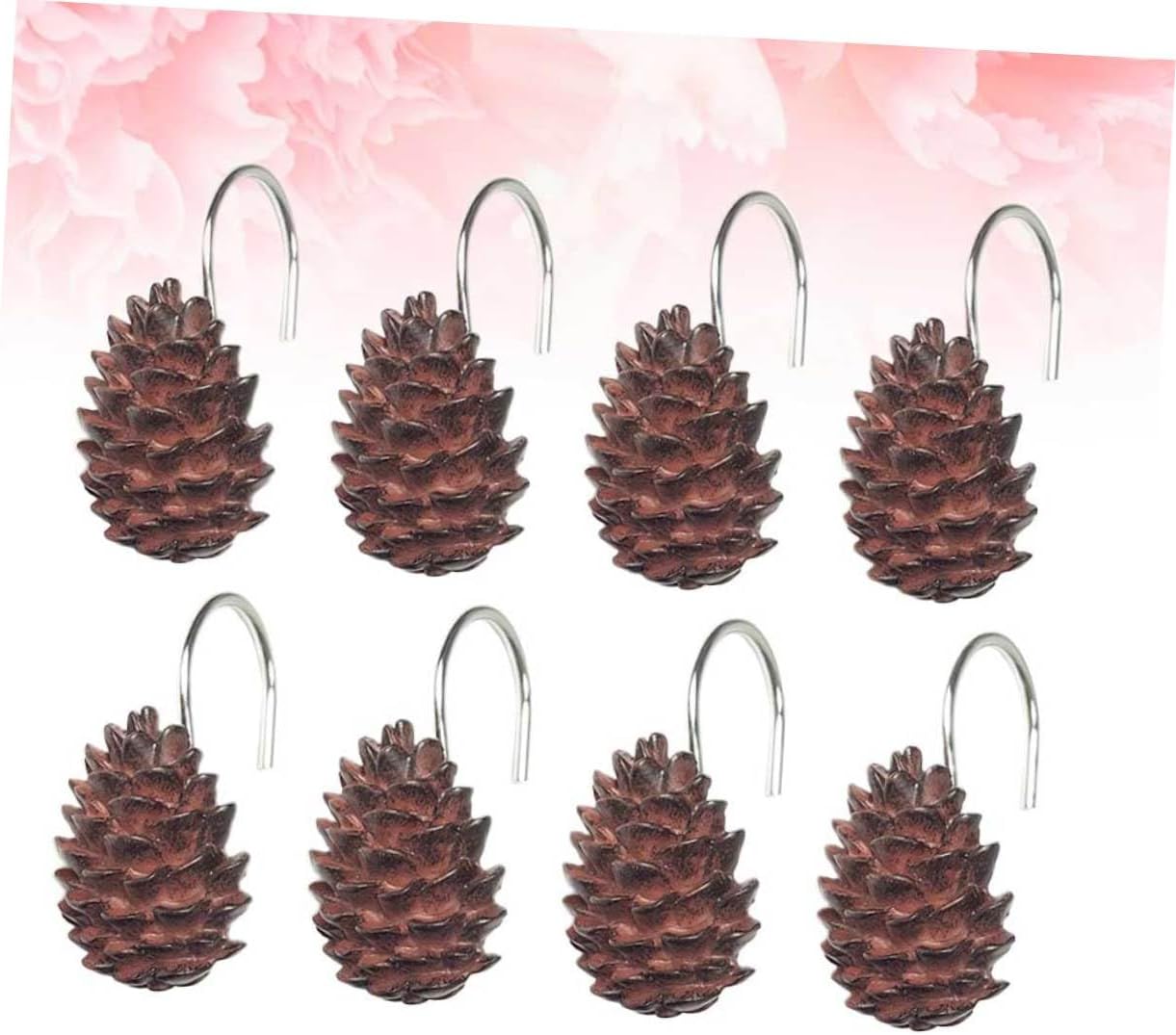 Cabilock 24Pcs Pine Cone Resin Shower Curtain Hooks Creative Light Brown Home Accessories for Forest Style Convenient Hanger for Easy Curtain Opening and Closing