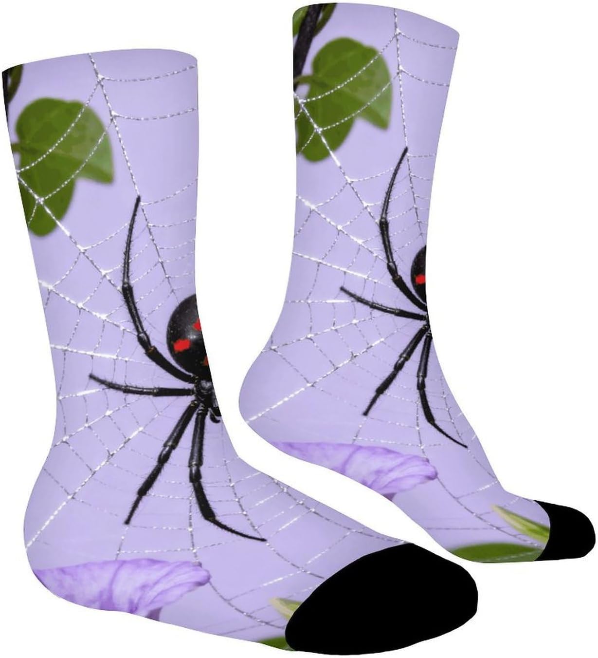 Black Widow on Purple Vine Crew Socks Moisture Wicking Ankle High Cushioned Arch Support Seamless Toe Athletic & Casual