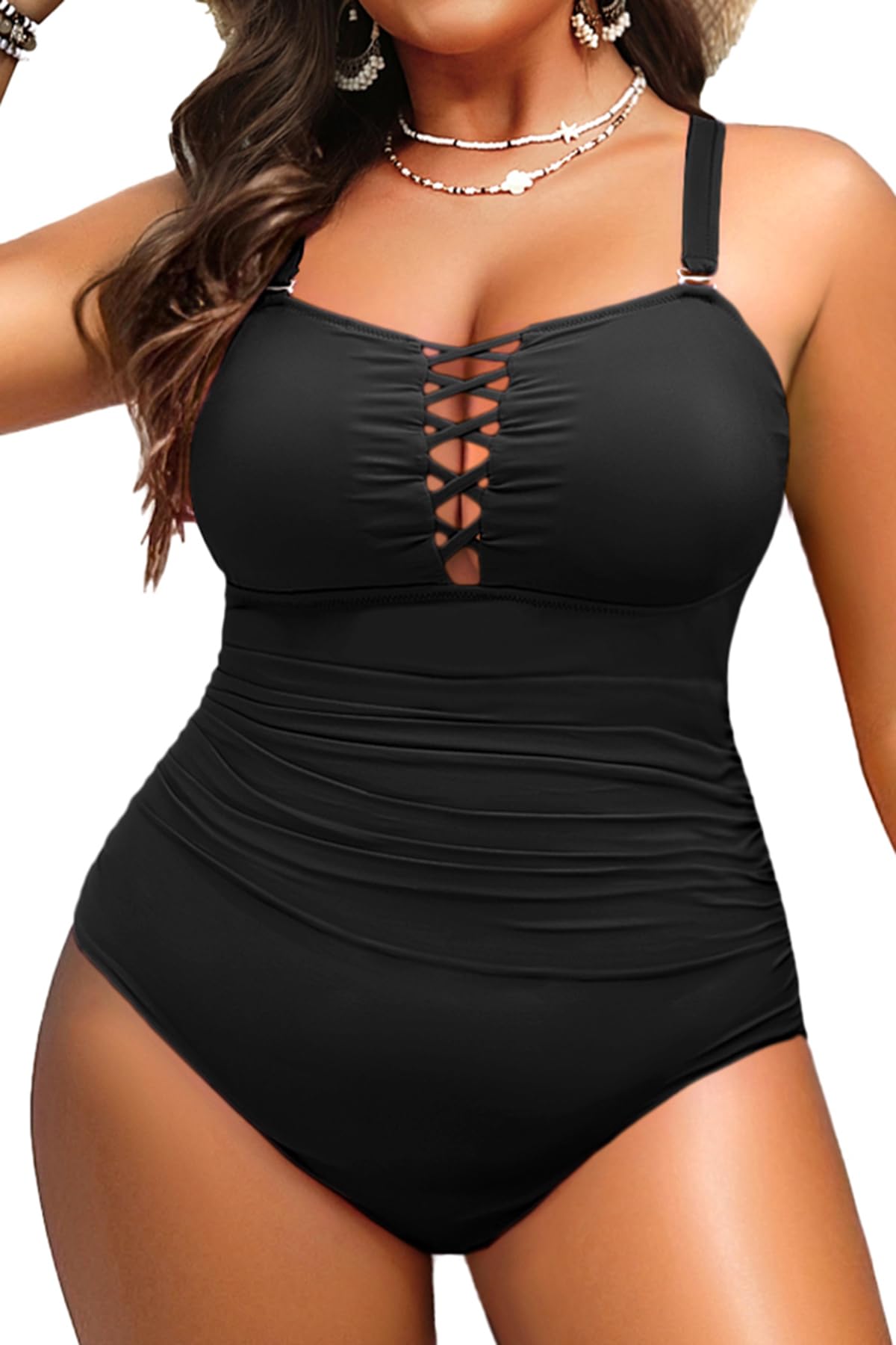 Yonique Women Plus Size One Piece Swimsuits Tummy Control Bathing Suits Vintage Swimwear