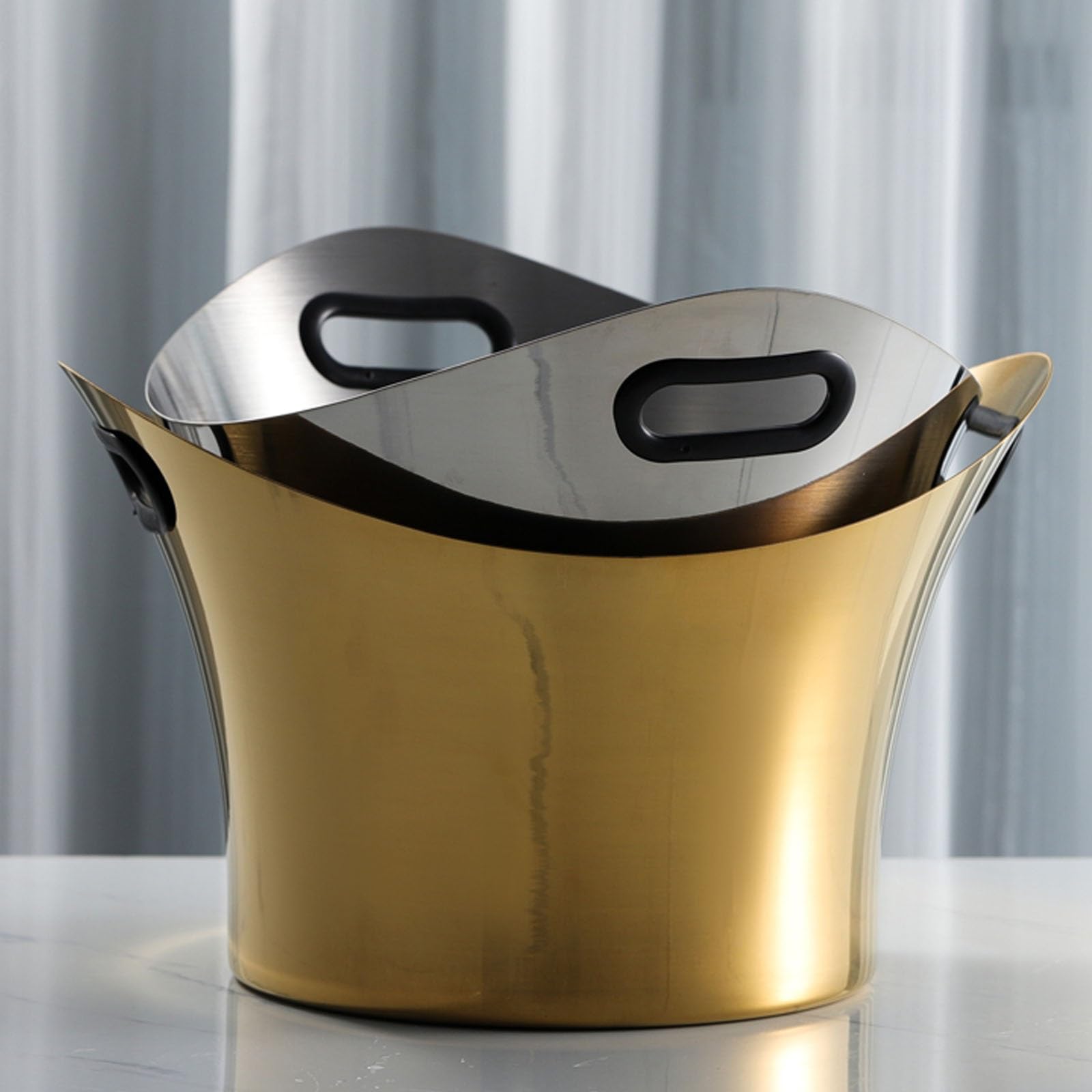 Cubiteras para Fiestas, Champanera Grande de 8L, con Asas, Cubitera de Acero Inoxidable para Fiestas, Cócteles, Vino, Champán, etc(Black)