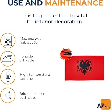 AZ FLAG - Albania Flag - 3x5 Ft - Light Polyester Albanian Banner with Two Brass Eyelets - Fade Resistant - Vivid Colors - 3' x 5' Feet - 150x90 Cm