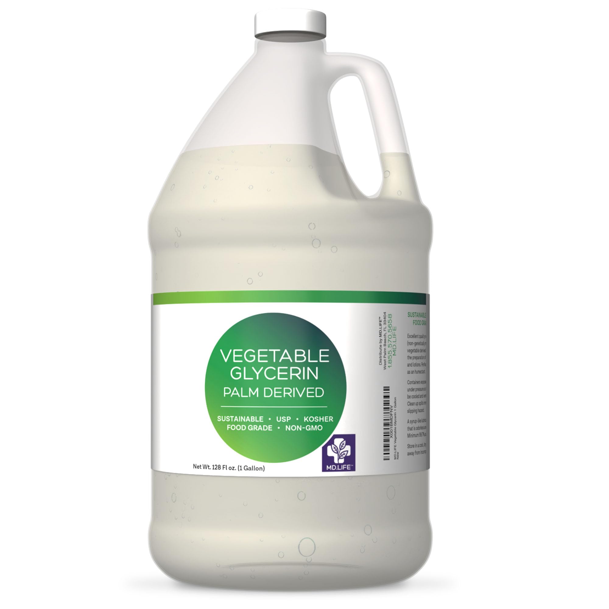 MD.LIFE Glycerin Liquid – 1 Gallon Food Grade – USP for Skin, Hair, Crafts & Soap