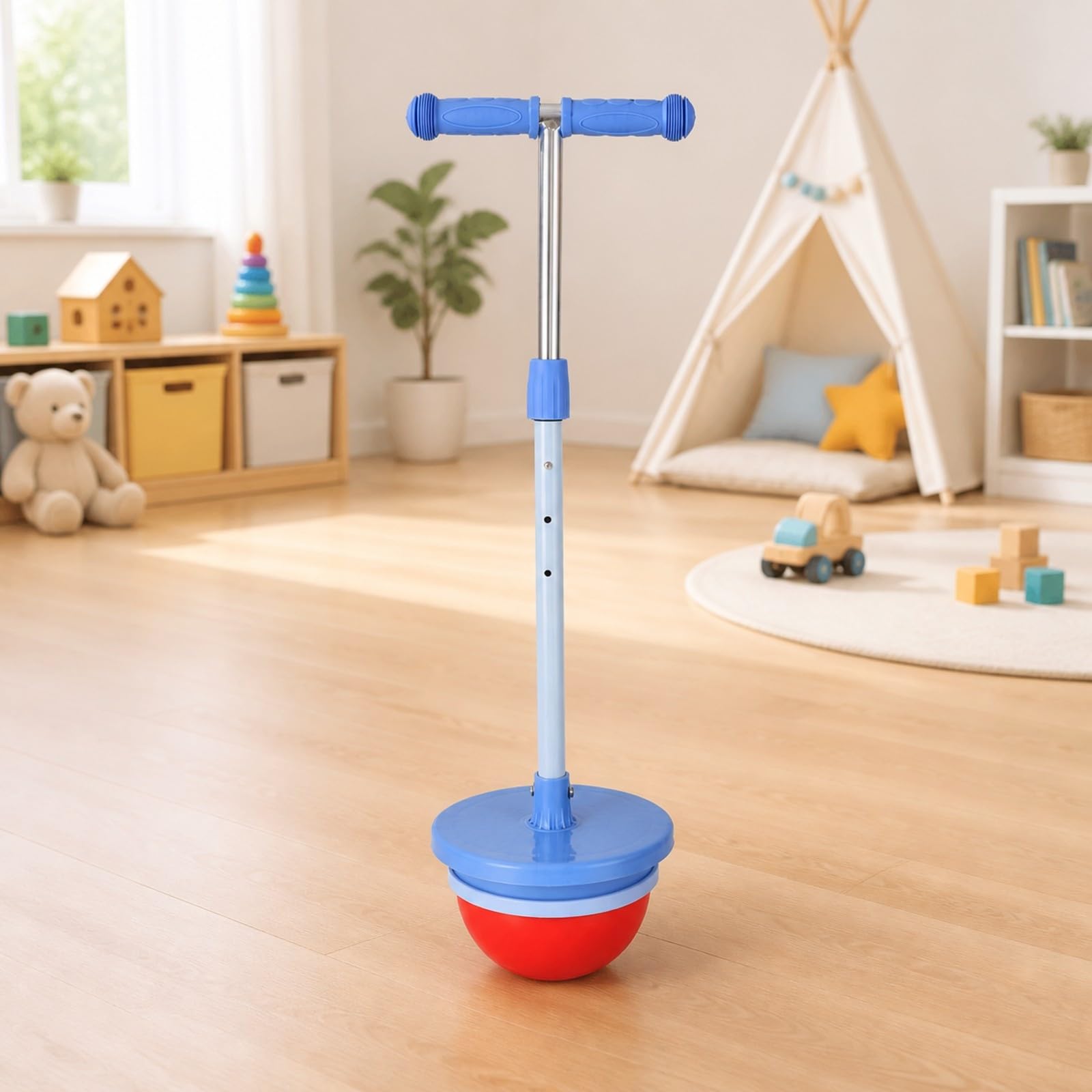 Pallone Rimbalzante con Impugnature Testurizzate Regolabile Giocattolo con Piattaforma e Manubrio Resistente Palla Saltante Maniglie per Bambini, Scuro