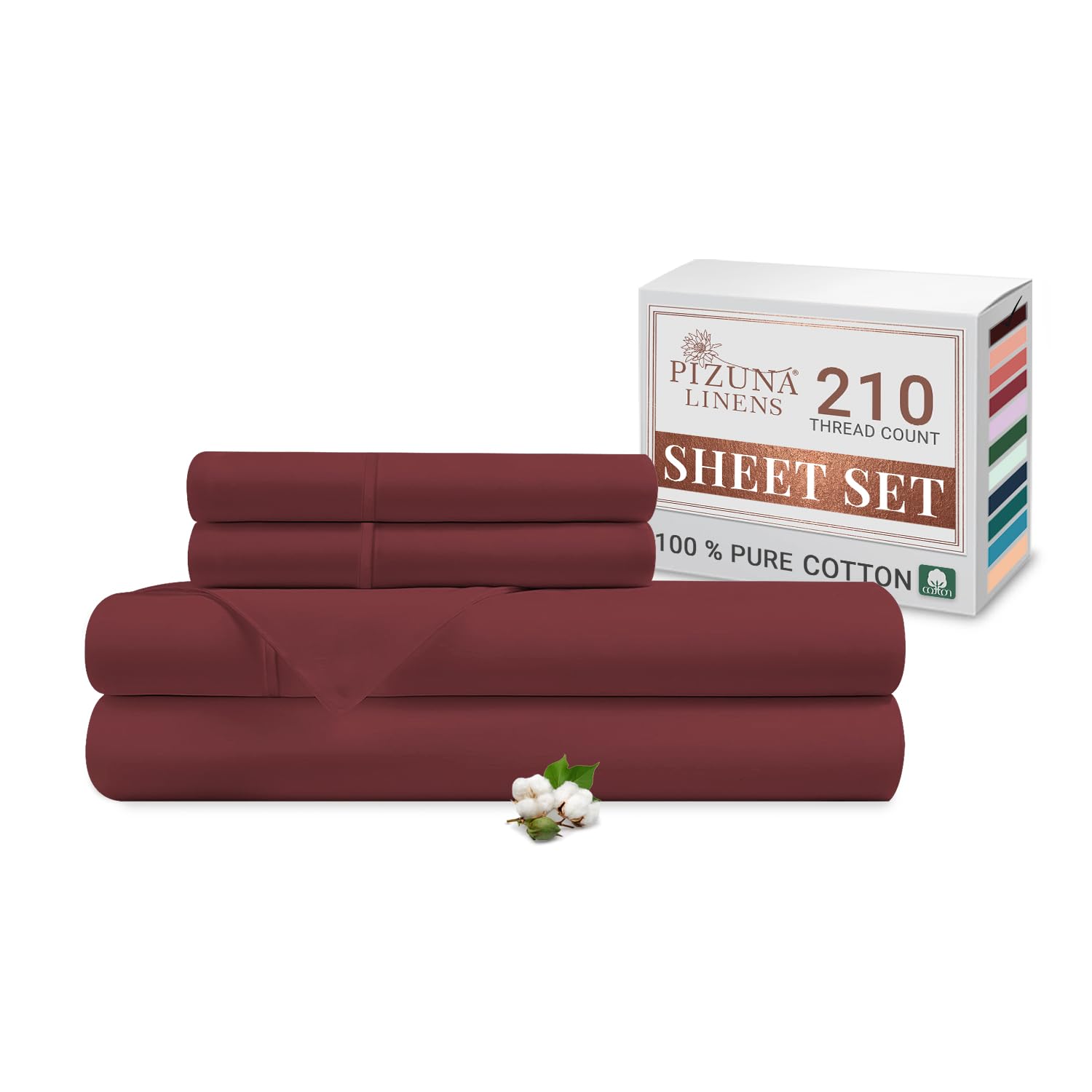 Pizuna Cotton Percale King Size Sheets Set Red (4Pc) Bedding Sets 275x280cm