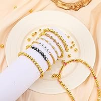 Vista 5 de 1200 piezas de cuentas redondas doradas espaciadoras lisas con forma de bola sueltas para pulseras, 4 mm, 6 mm, 8 mm