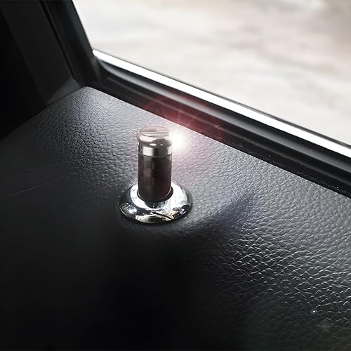 Miniatura 6 de BELOMI 4 pomos de bloqueo de puerta de automóvil, cubiertas de fibra de carbono, cubierta decorativa para pernos de barra de automóvil, accesorios