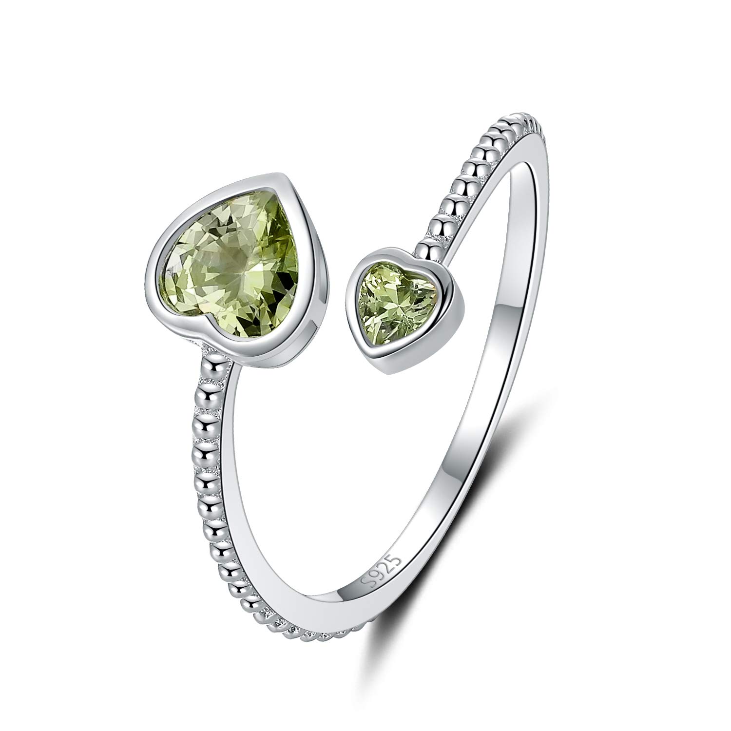 Step Forward Anillos de plata de ley 925 con piedra natal para mujeres y niñas, piedras de corazón abierto ajustables, banda de mes de constelación, joyería de regalo de cumpleaños de San
