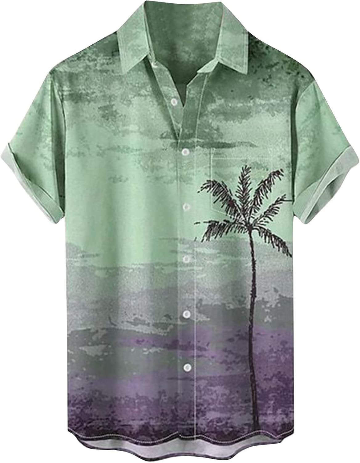 Ymosrh Men's Casual Button-Down Shirts Hawaiian Print Short Sleeve Lapel Pocket Shirts Button Down Short Shirt, M-5XL