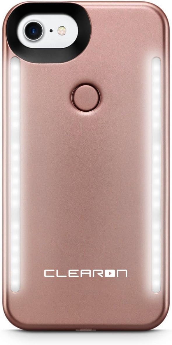 Selfie Light Case for iPhone 7 & iPhone 8 Plus- Dual LED Illuminated Light Up Cover Front & Back- Luminous Adjustable/Flash Cell Phone Case - Rechargeable - (Rose Gold)