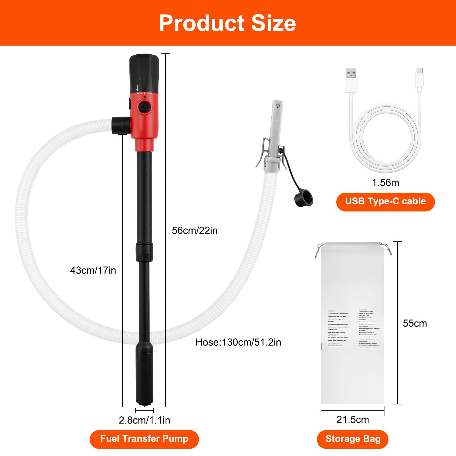 Pompa di trasferimento del carburante portatile, 3,2 GPM 5 V, pompa a sifone elettrica con sensore di arresto automatico, tubo di aspirazione flessibile, alimentazione USB/a batteria, per benzina