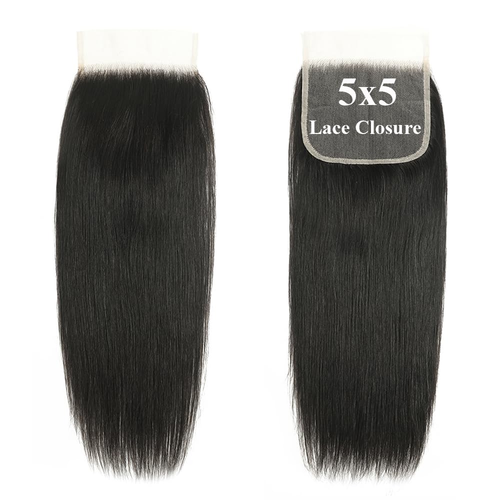 5x5 Closure Straight Transparent HD Lace Closure 12A Brazilian Virgin Human Hair Closure Free Part Pre Plucked with Baby Hair Natural Color 20 Inch