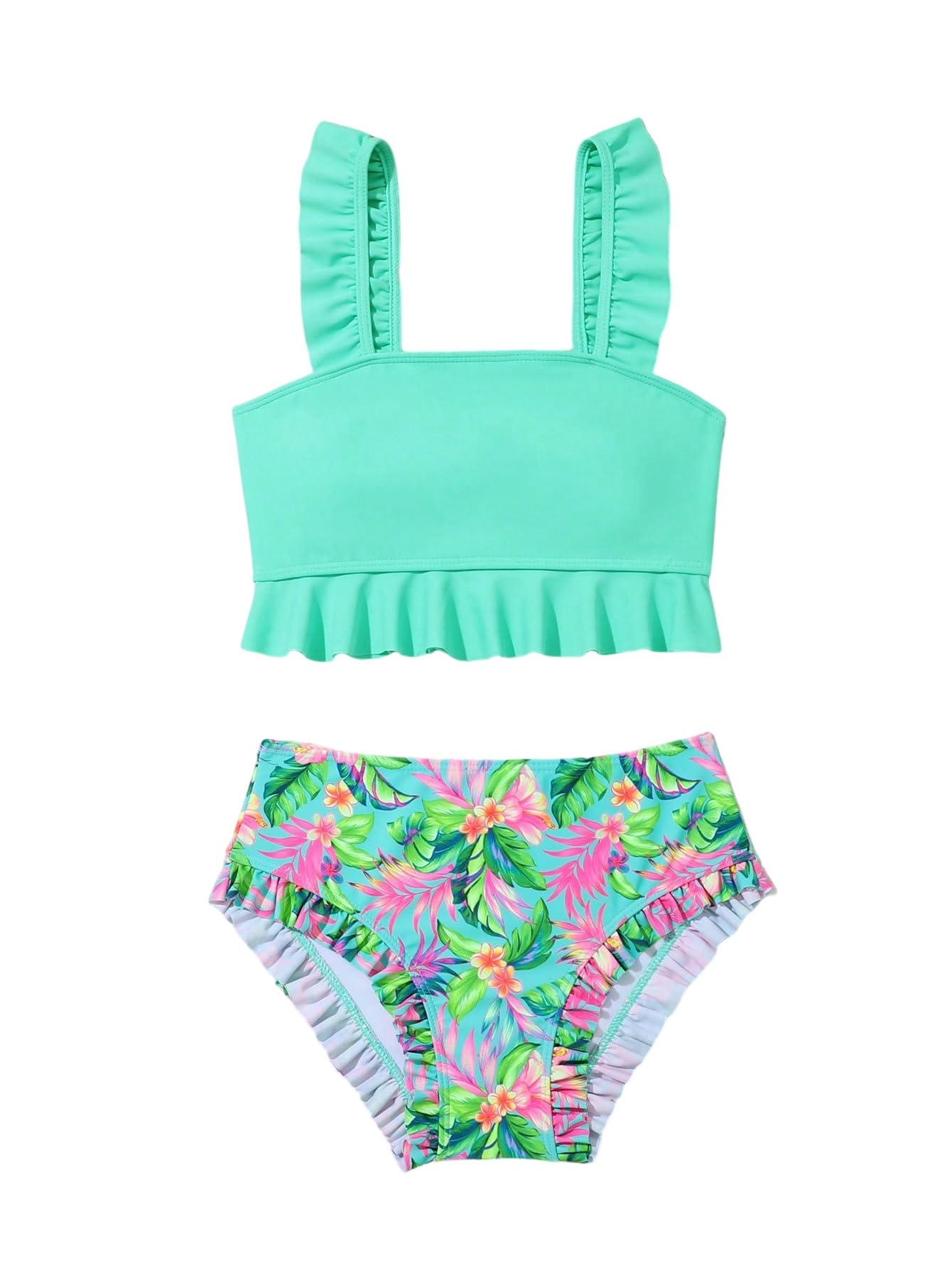 SweatyRocks Conjunto de bikini para niña de 2 piezas, traje de baño tropical, traje de baño, traje de baño, ropa de playa, ropa de playa