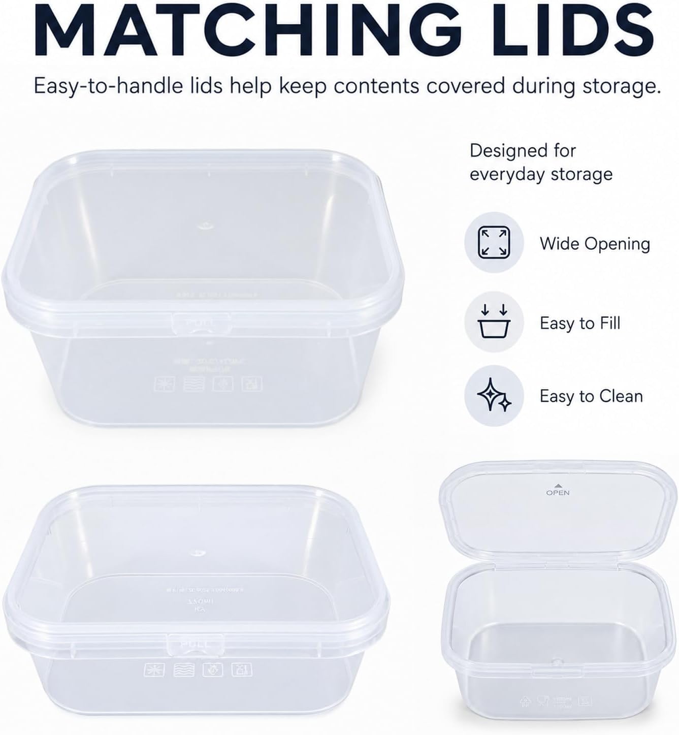 DEMORA Clear Food Storage Containers with Lids, 5 Plastic Boxes, 10-38.7 Oz
