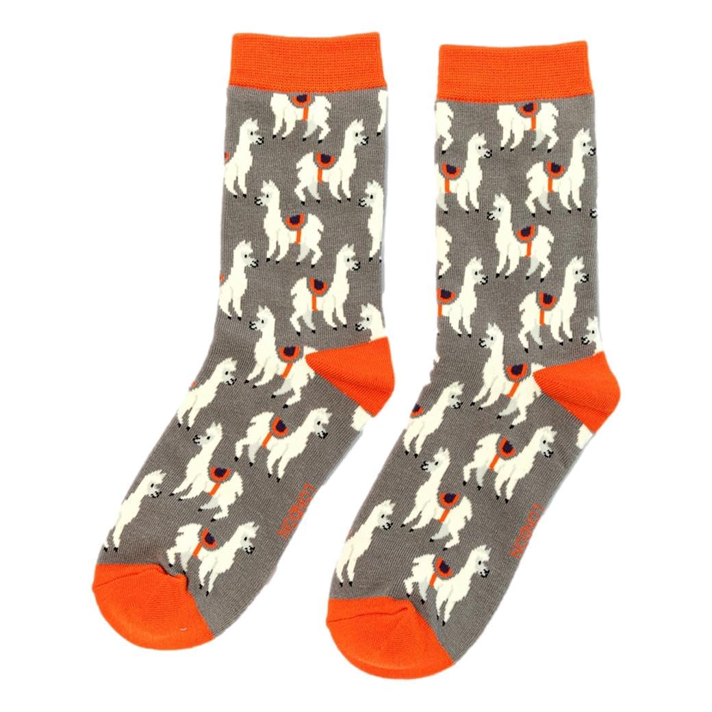Mr Sparrow Llamas on Grey Womens Novelty Ankle Socks Adult One Size