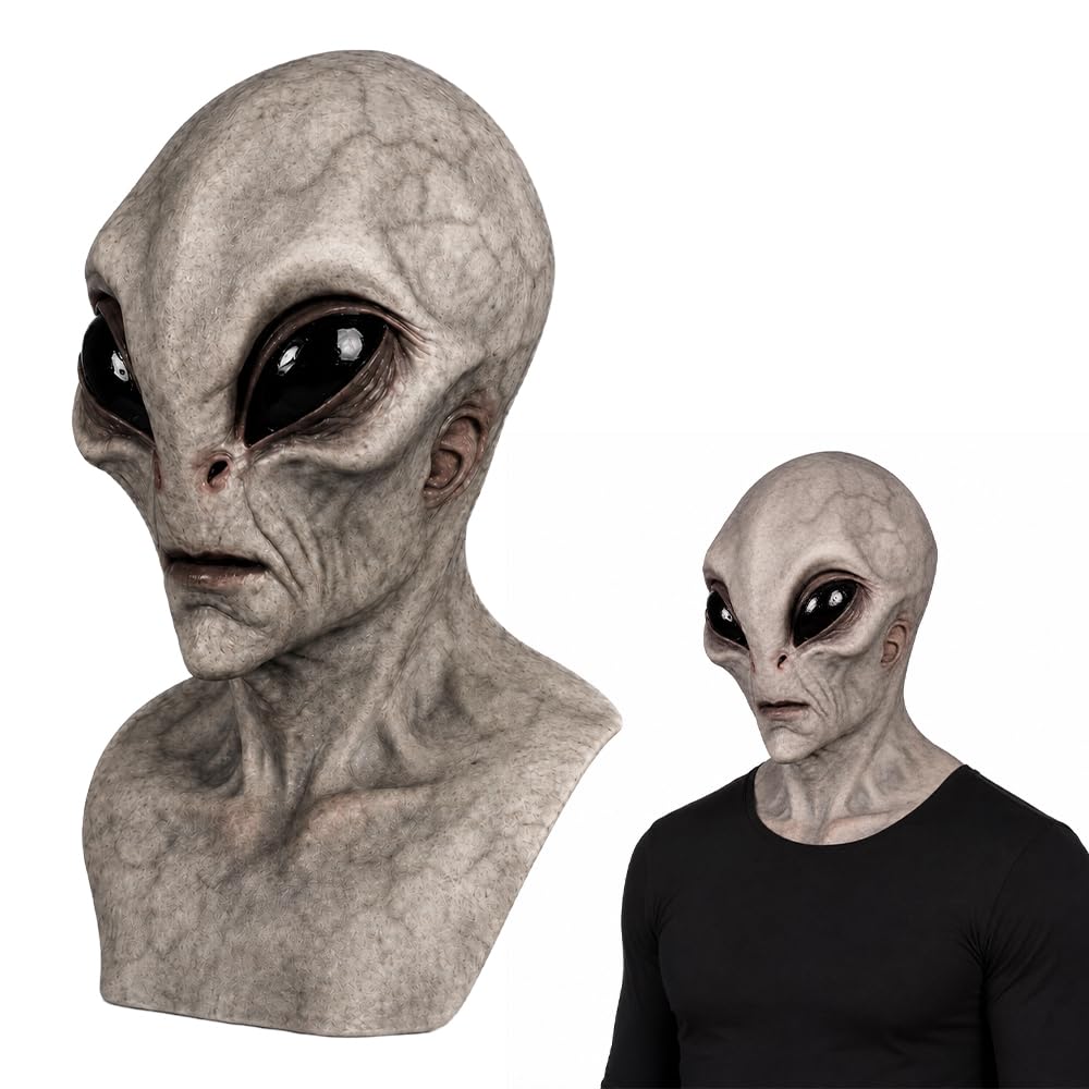 KUWUNG Realistic Alien Head Mask Halloween Cosplay Costume Party