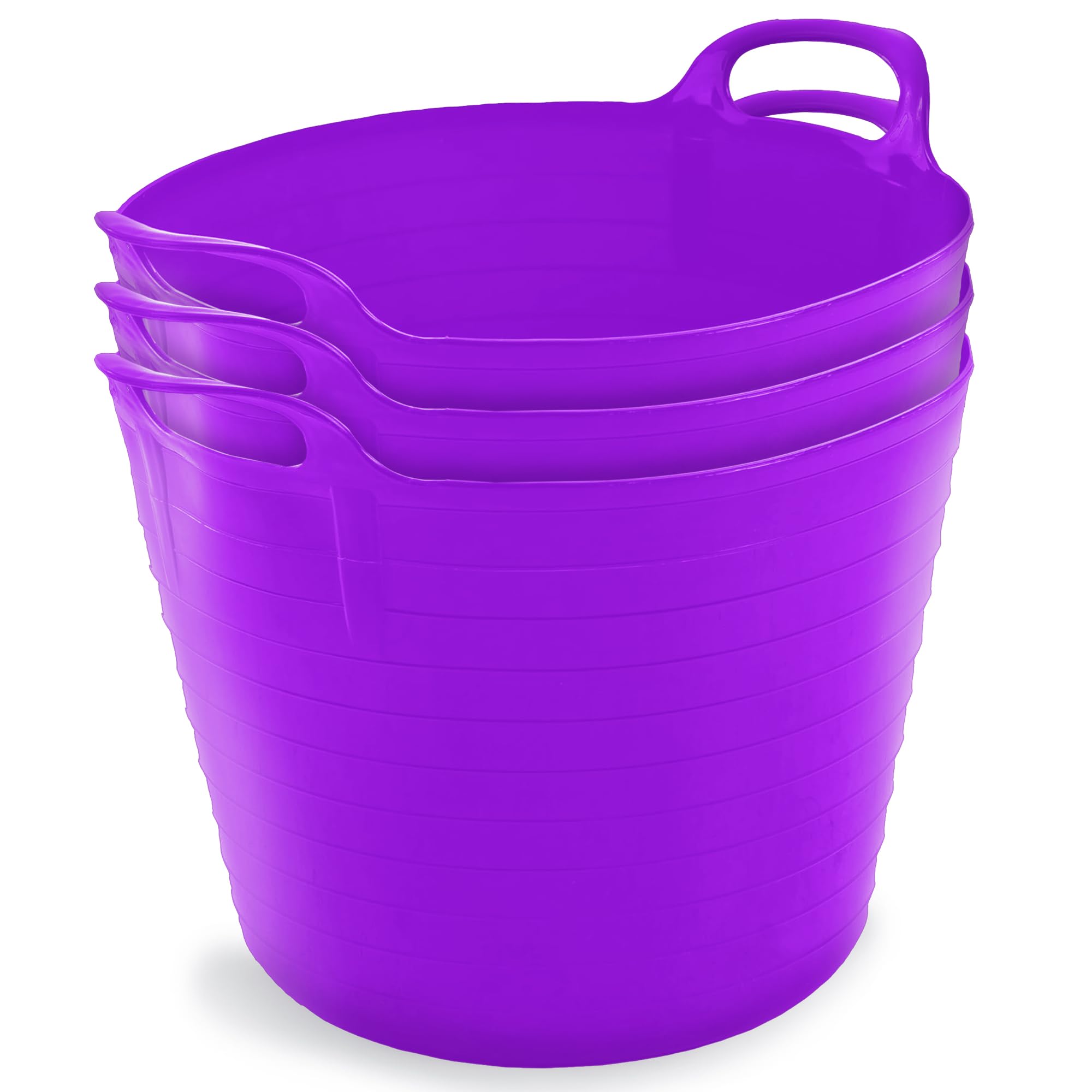 Neat Plastics 42L Flexi Tubs 3 Packs - Versatile Large Garden Tubs with Handles, Handy Builders Buckets Heavy Duty, Ideal Bath Bucket & Flexi Bucket, Durable Flexible Bucket for Home & Garden (Purple)