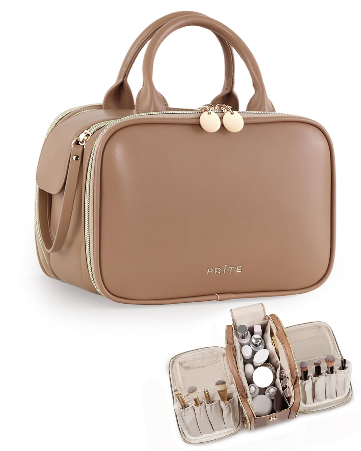 Trousse de Maquillage Prite Sac à cosmétiques Ouvertures latérales de Grande capacité Trousse de Toilette Portable étanche de Voyage avec poignée et Plusieurs Compartiments